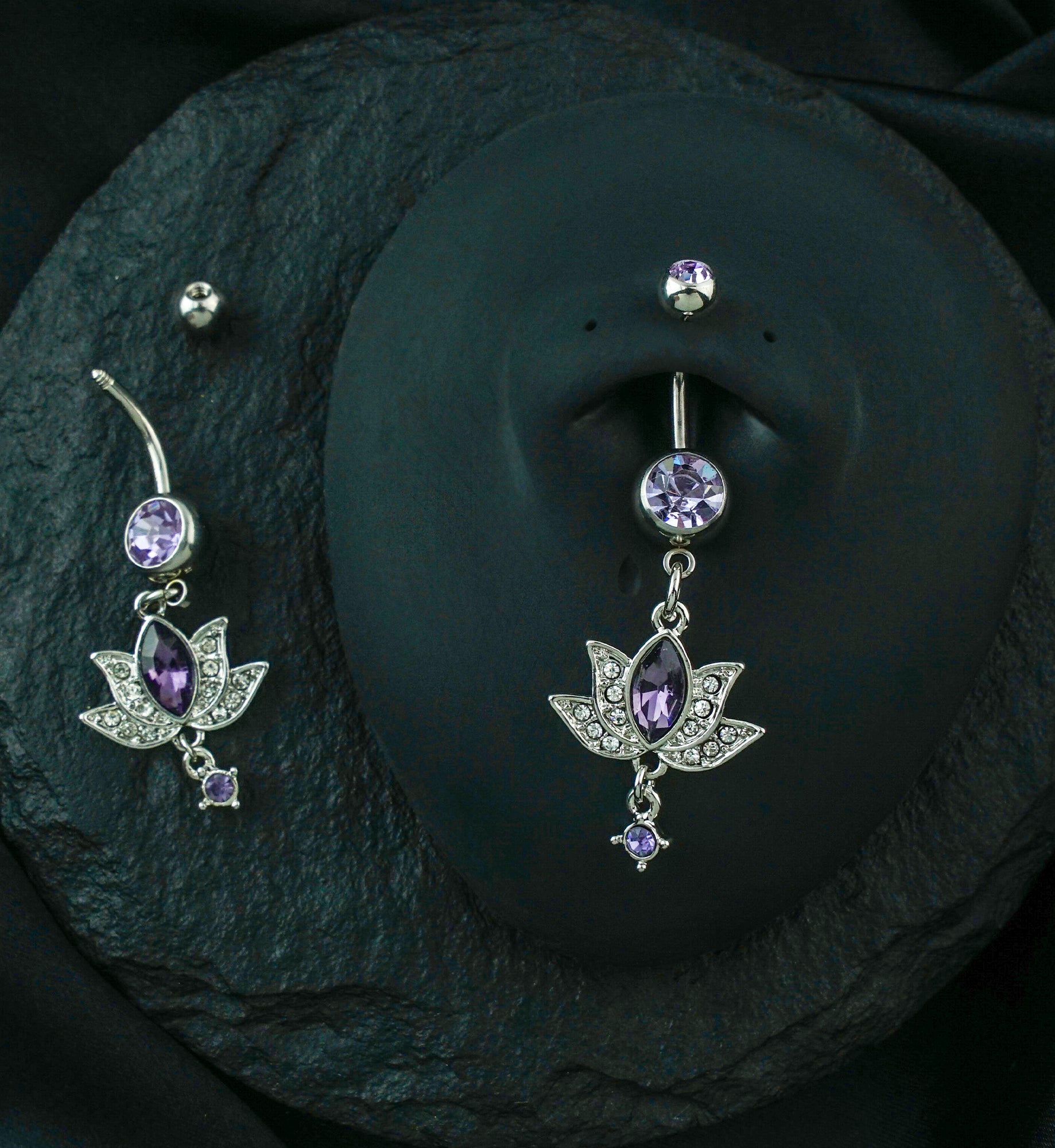 Lotus Flower Purple Gem Belly Ring