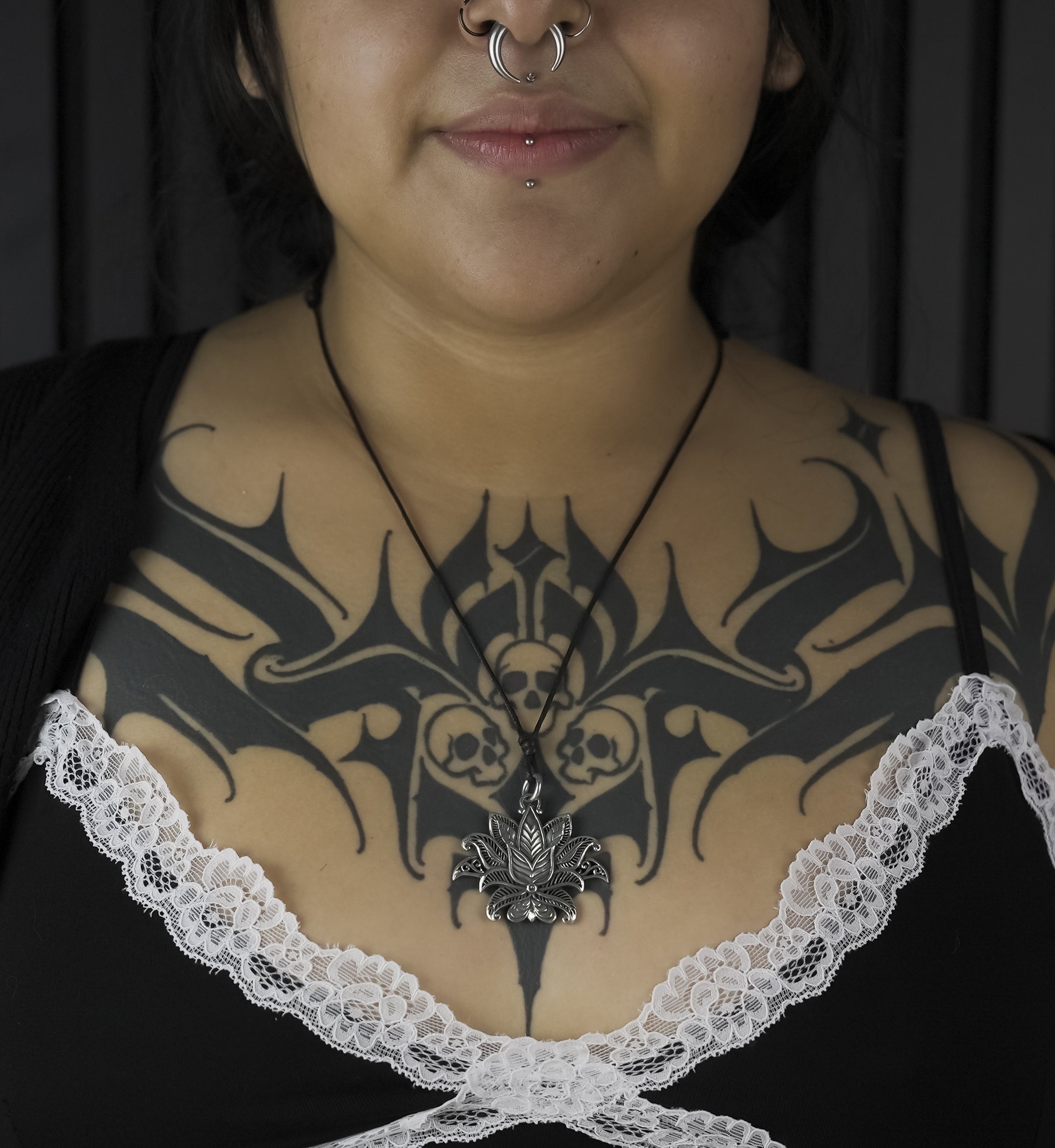 Lotus Flower White Brass Pendant Necklace