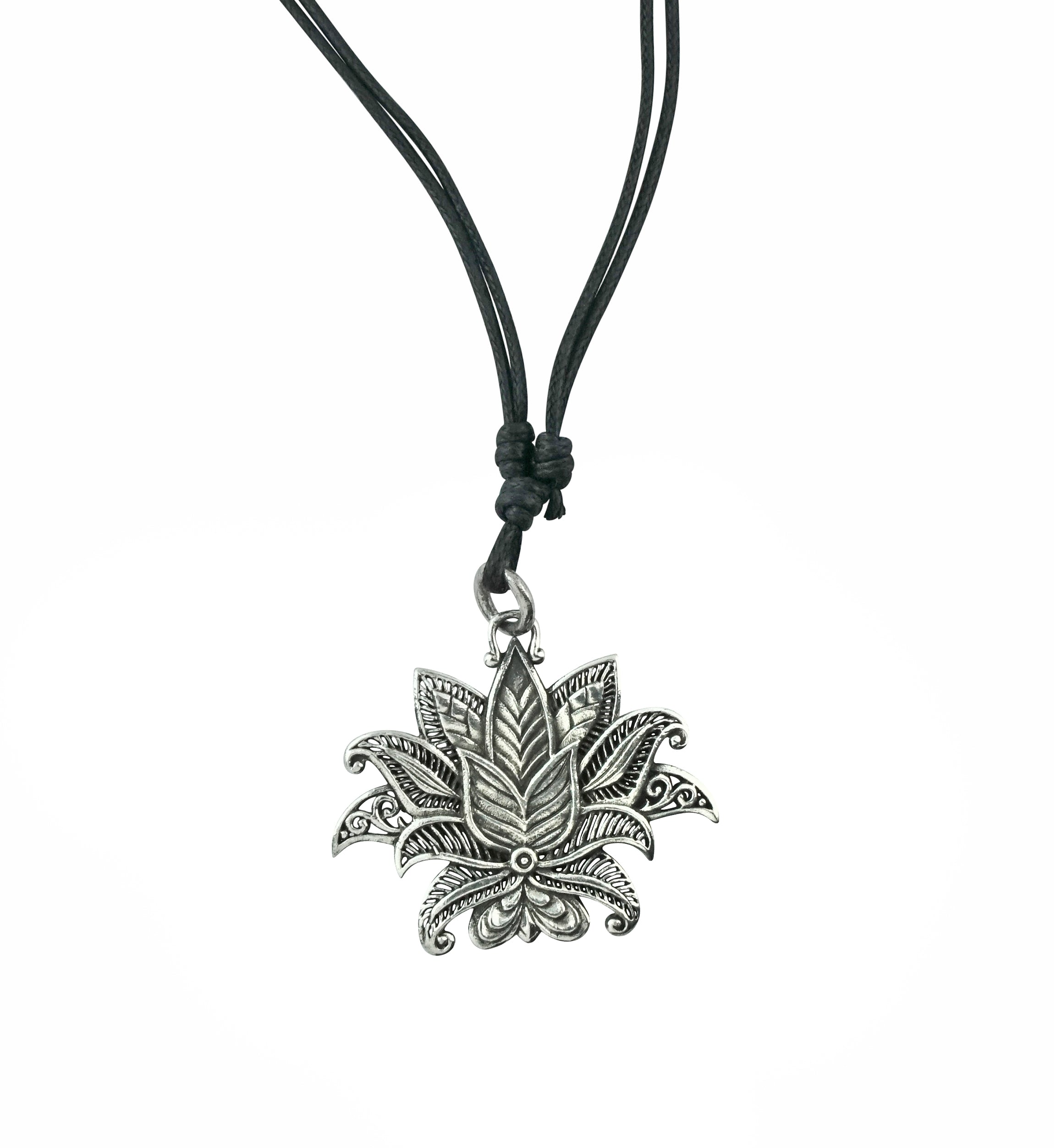 Lotus Flower White Brass Pendant Necklace