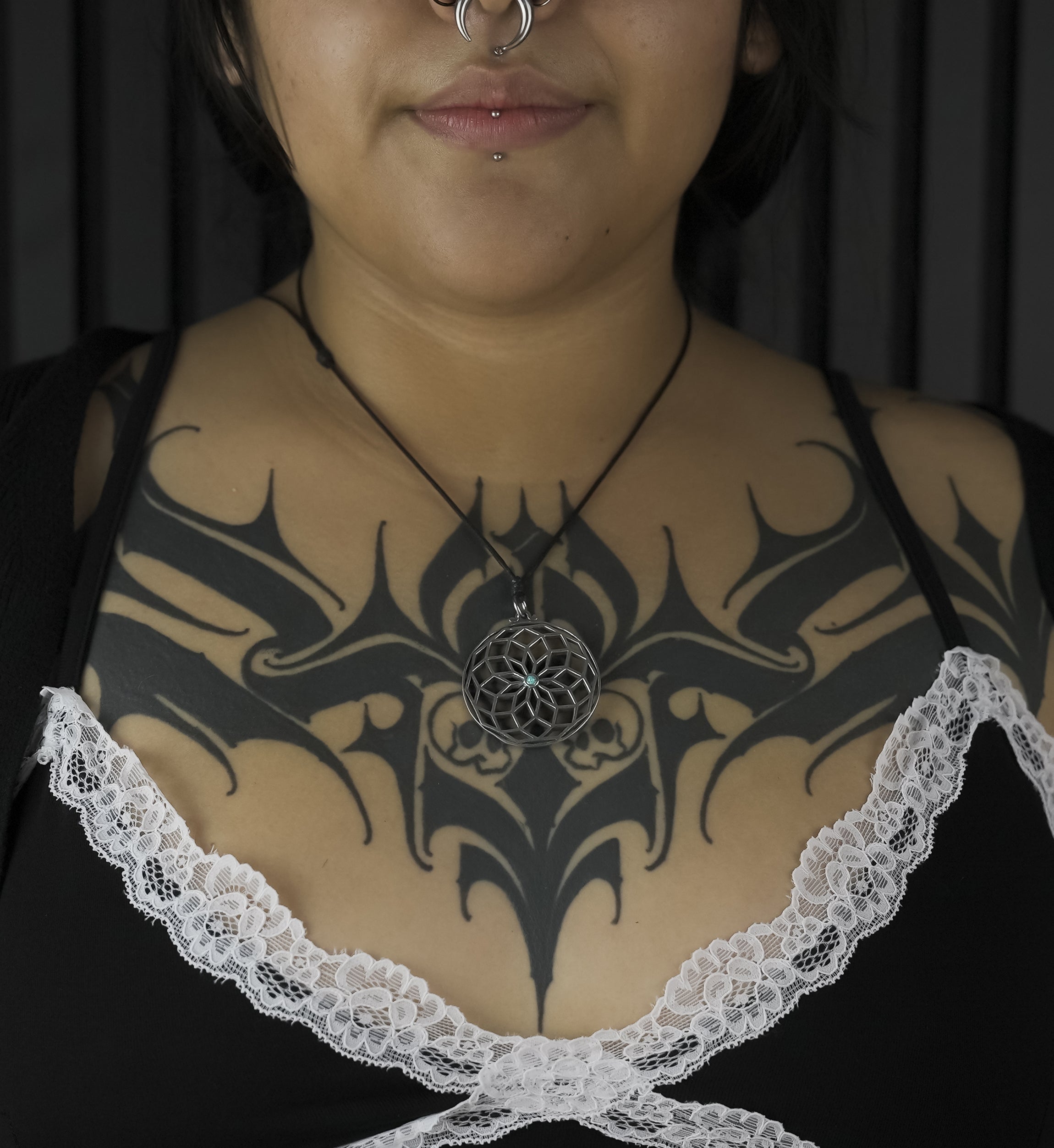 Lotus Of Life Howlite Turquoise Inlay White Brass Pendant Necklace