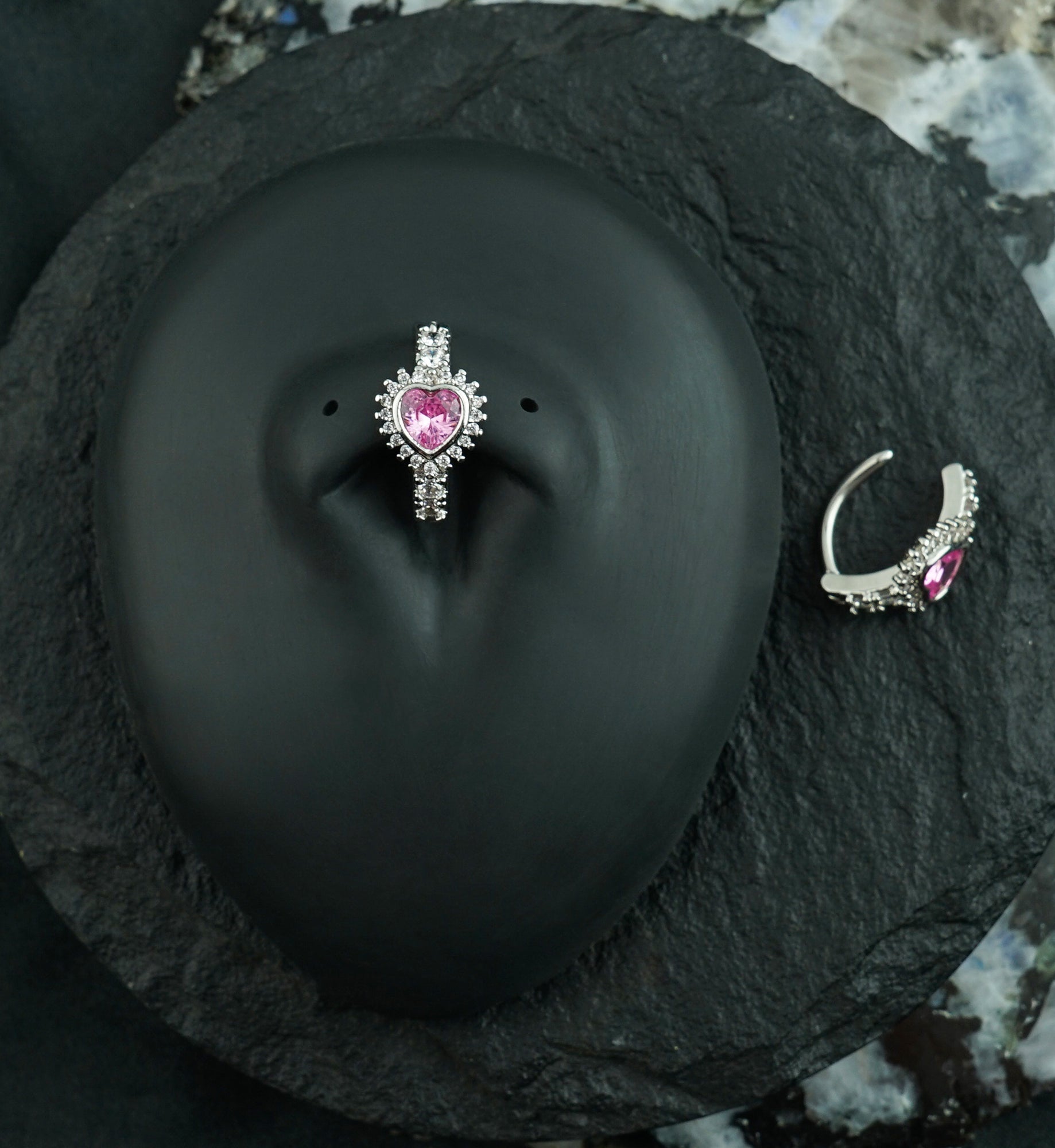 Love Bomb Pink CZ Stainless Steel Hinged Belly Button Ring