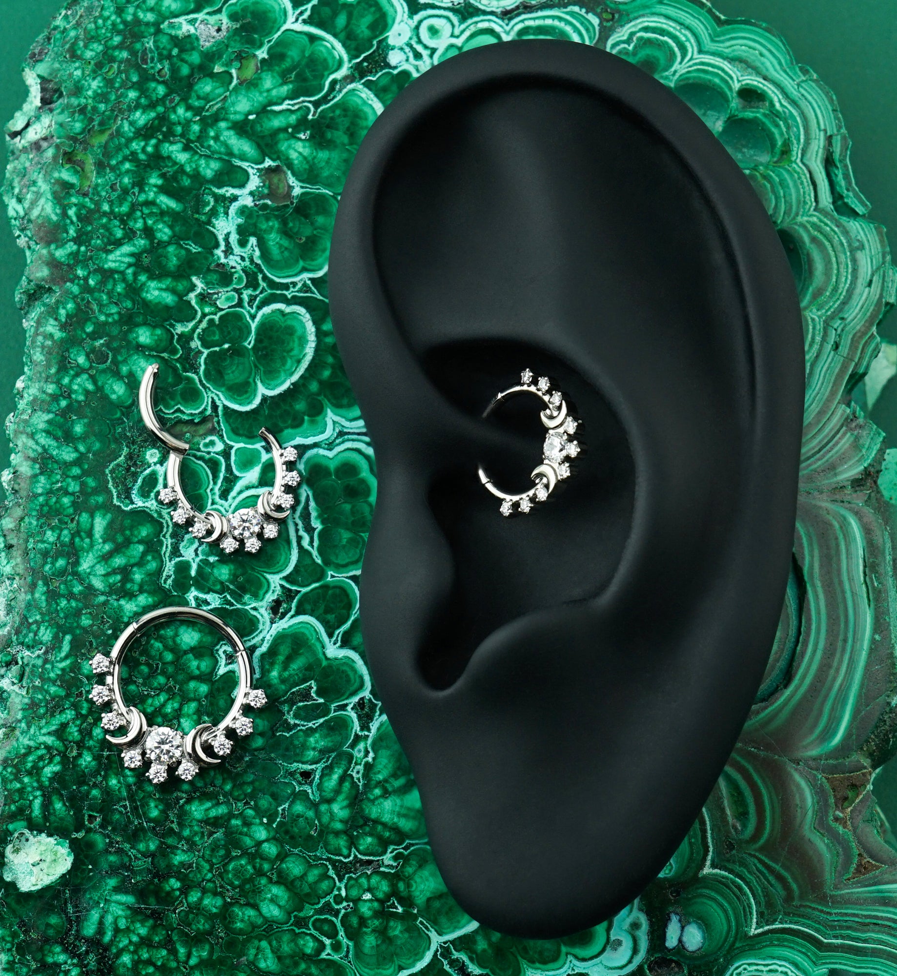 Lunar Cycle CZ Titanium Hinged Segment Ring