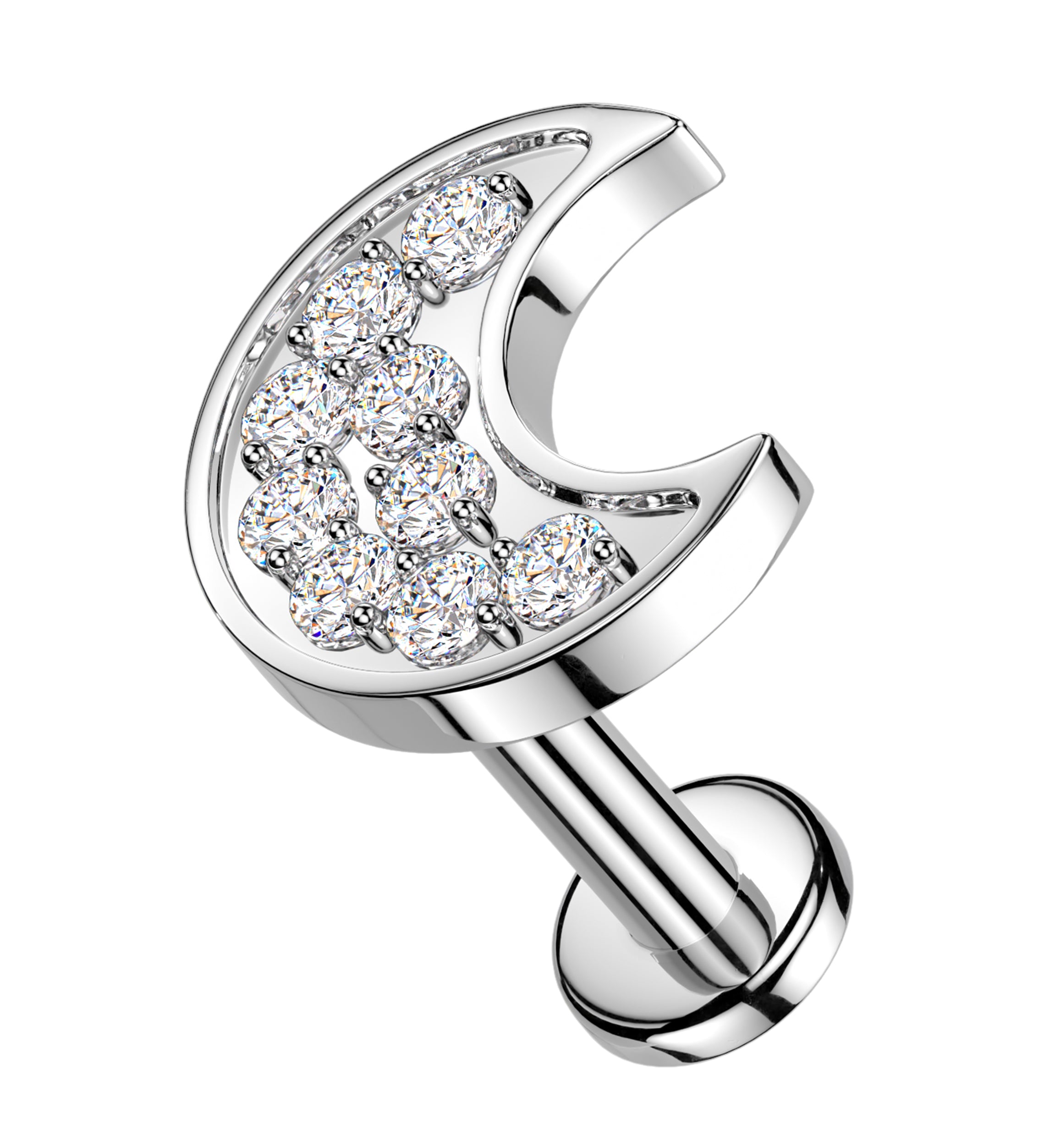 Lunar Eclipse CZ Internally Threaded Stainless Steel Labret