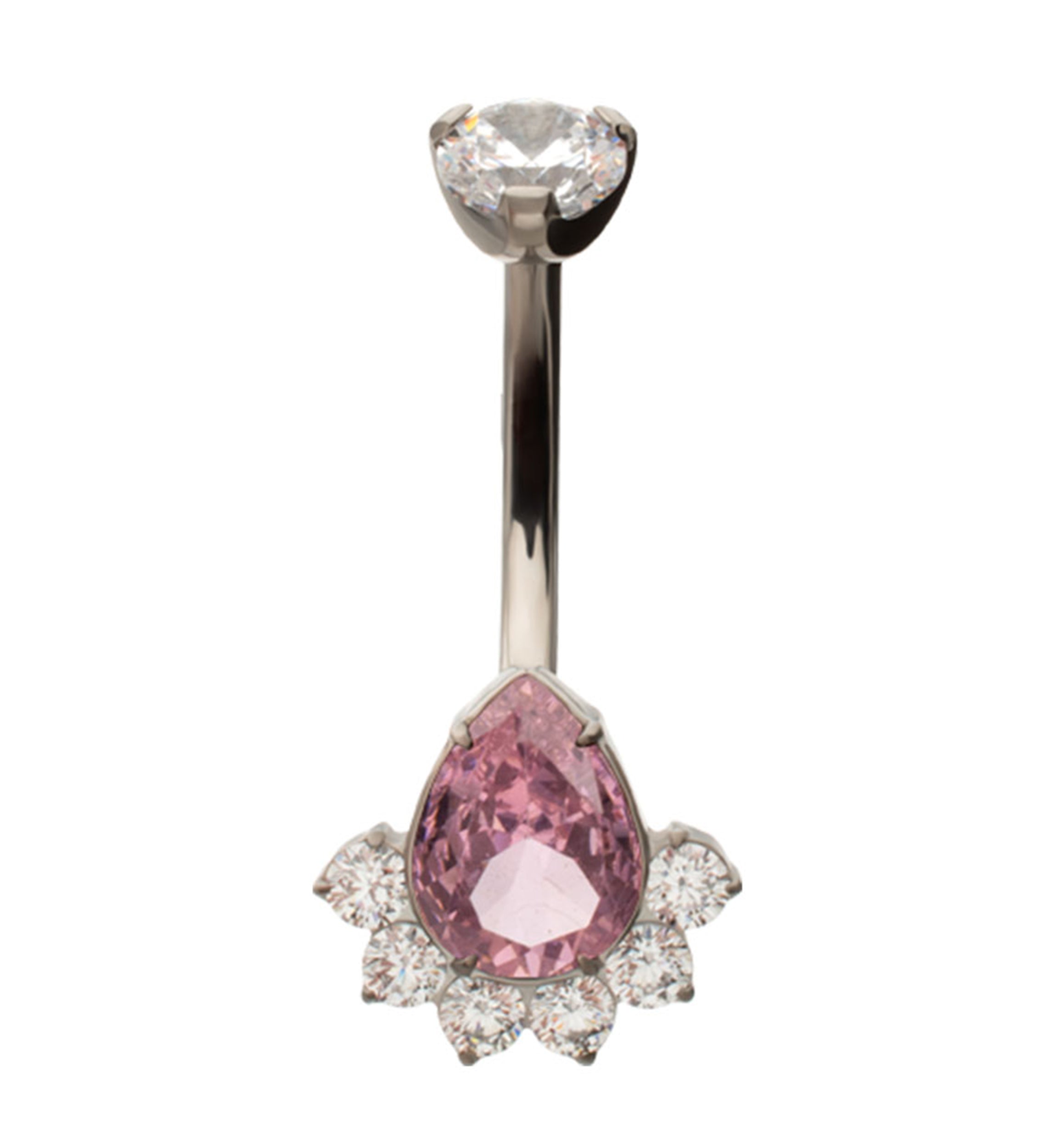 Lure Teardrop Pink CZ Titanium Internally Threaded Belly Button Ring