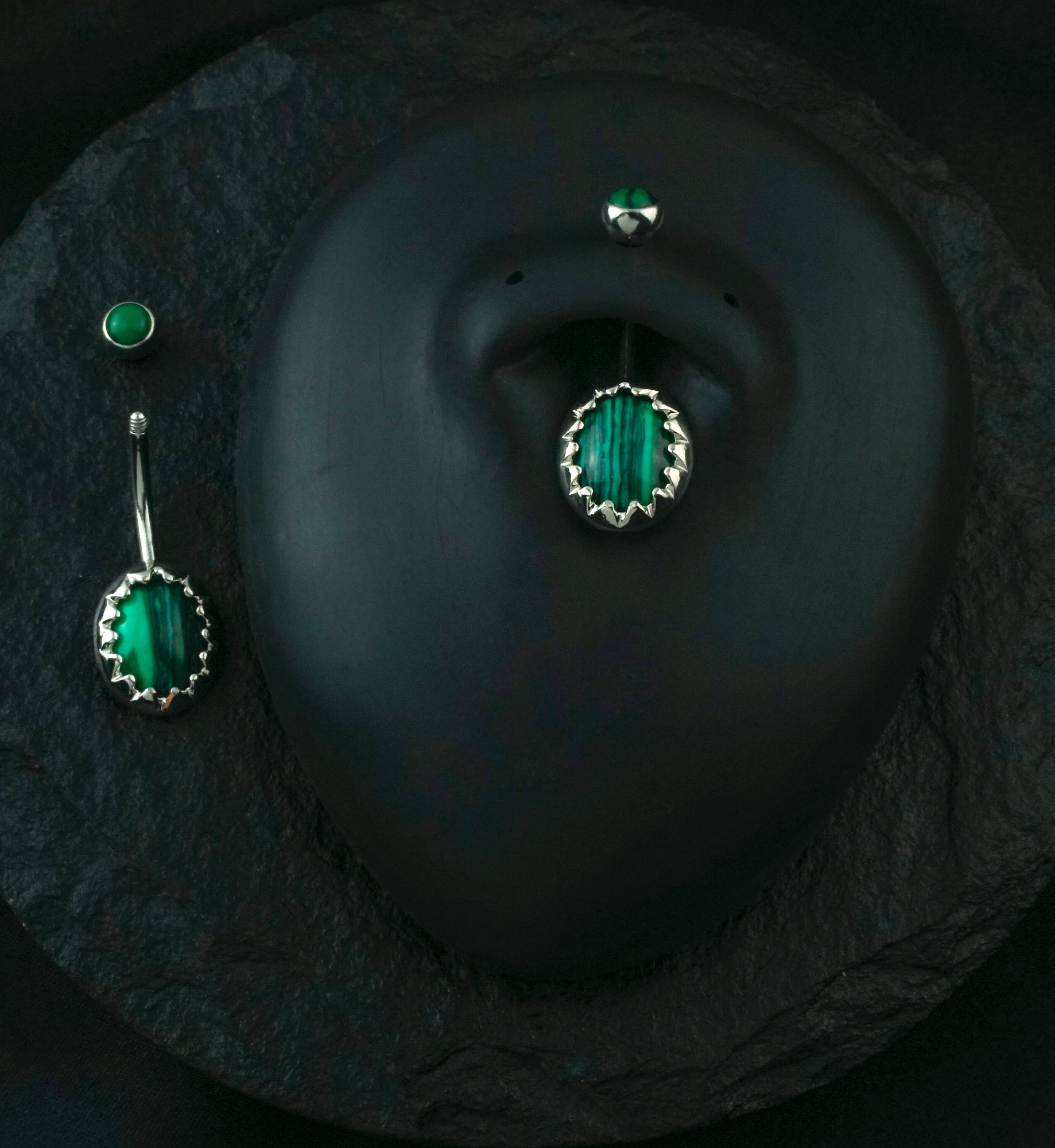 Malachite Cabochon Stone Stainless Steel Belly Button Ring