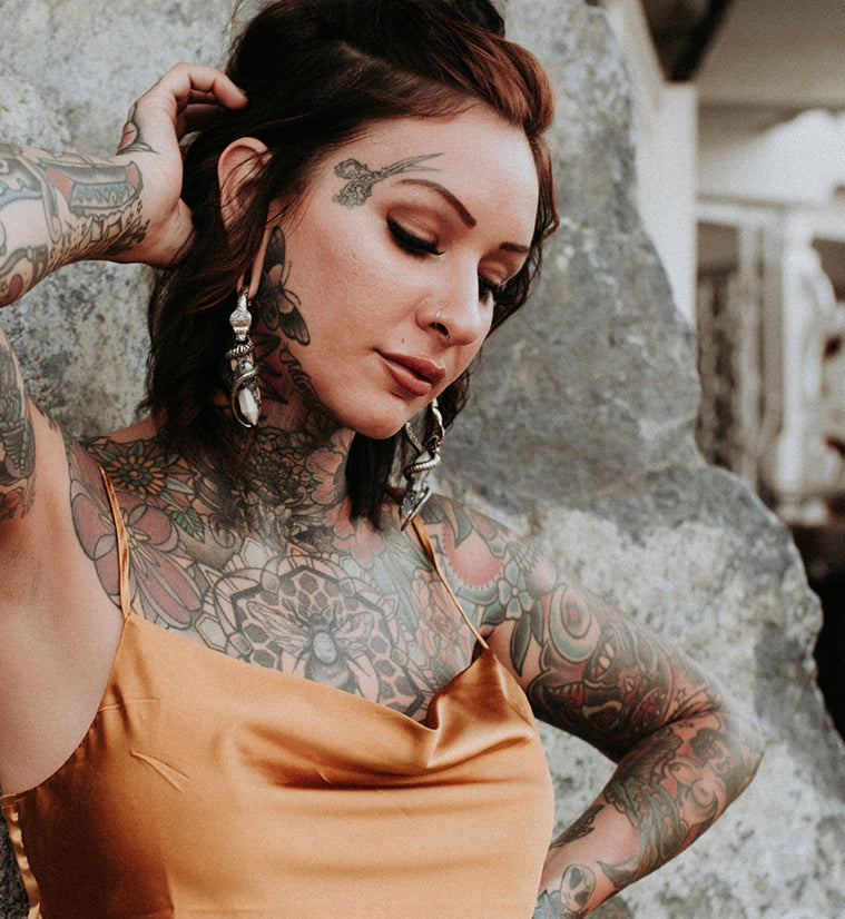 Maligano Jasper Stone Cobra White Brass Hinged Ear Weights