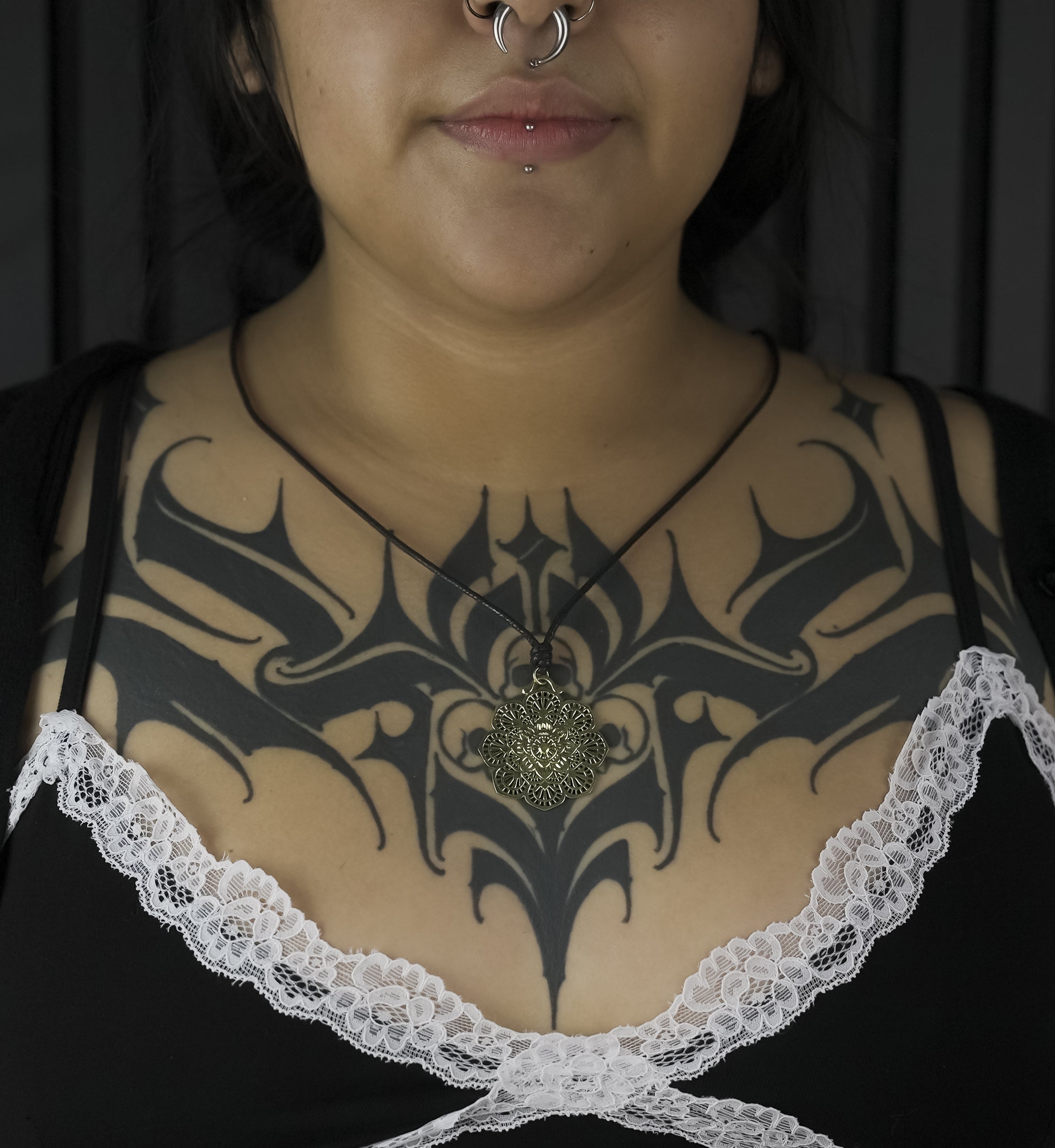 Mandala Flower Brass Pendant Necklace