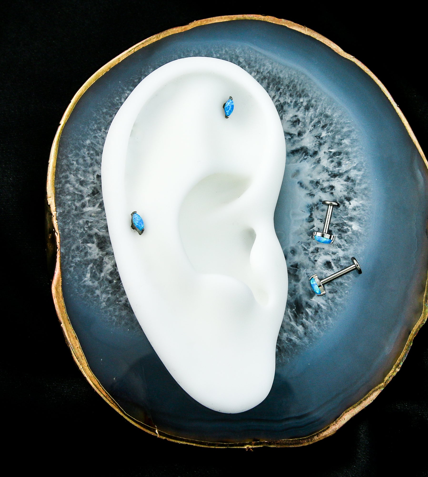 Marquise Blue Opalite Internally Threaded Titanium Labret