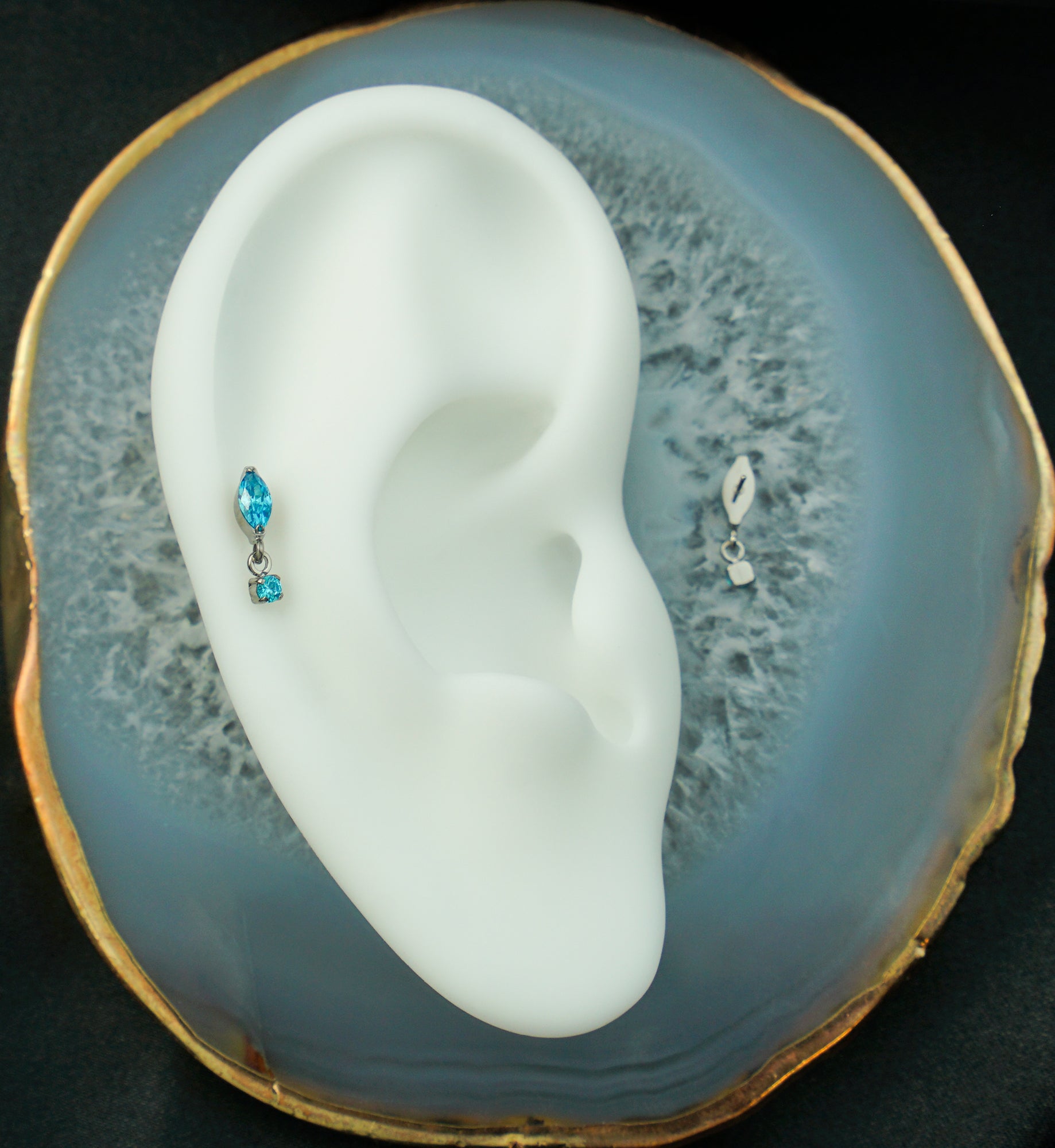 Marquise Blue Topaz CZ Dangle Titanium Threadless Top