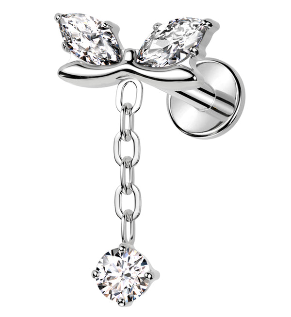Marquise Bow Clear CZ Dangle Internally Threaded Titanium Labret Post