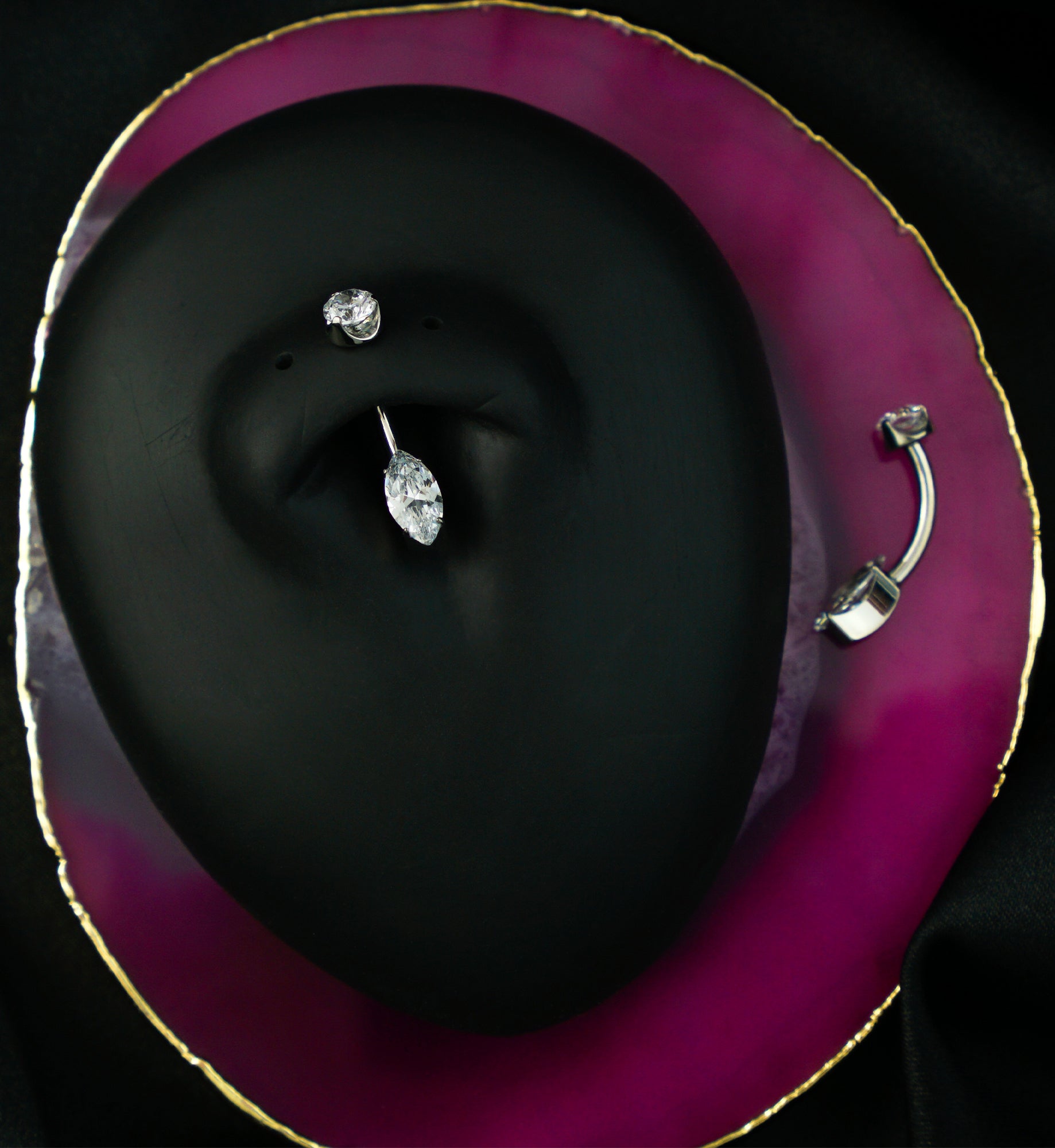 Marquise Clear CZ Internally Threaded Titanium Belly Button Ring