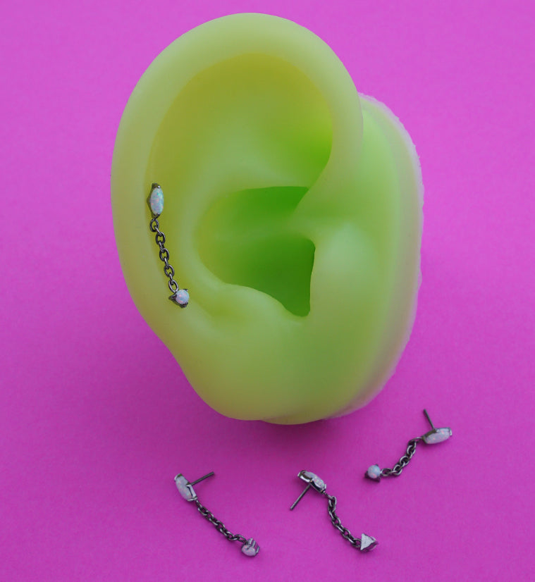 Marquise Dangle Chain White Opalite Titanium Threadless Top