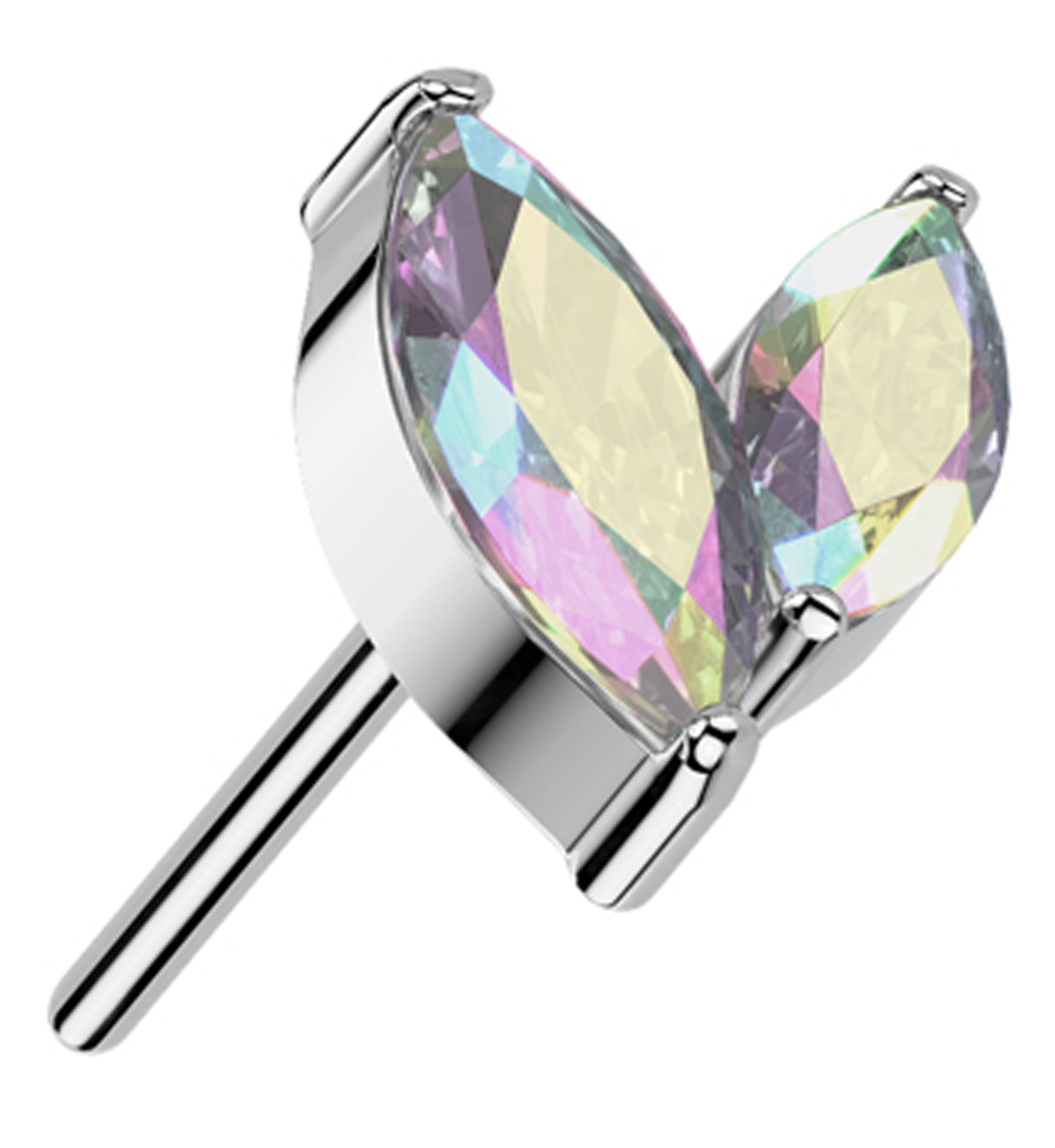 Marquise Frond Rainbow Aurora CZ Titanium Threadless Top