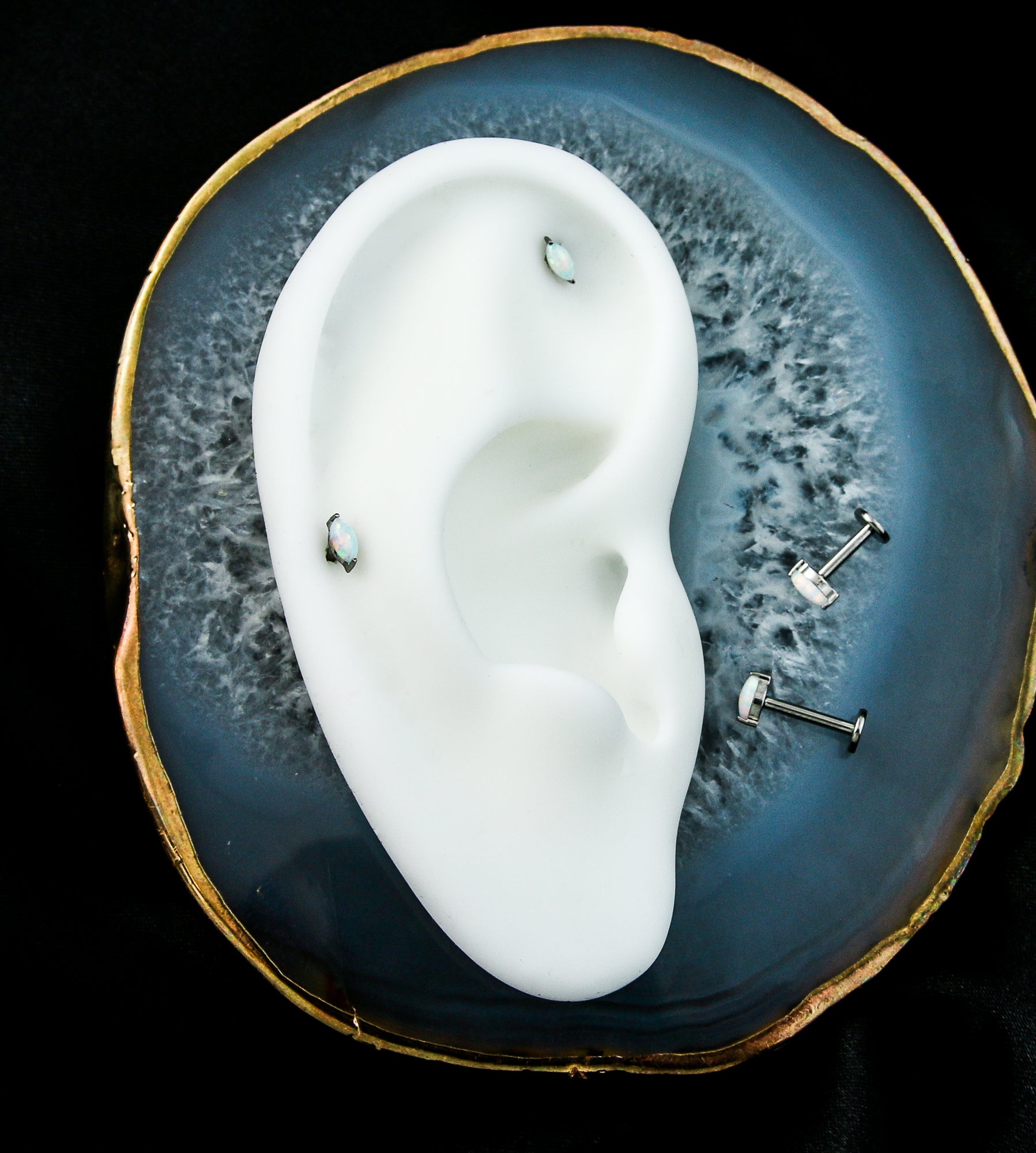 Marquise White Opalite Internally Threaded Titanium Labret