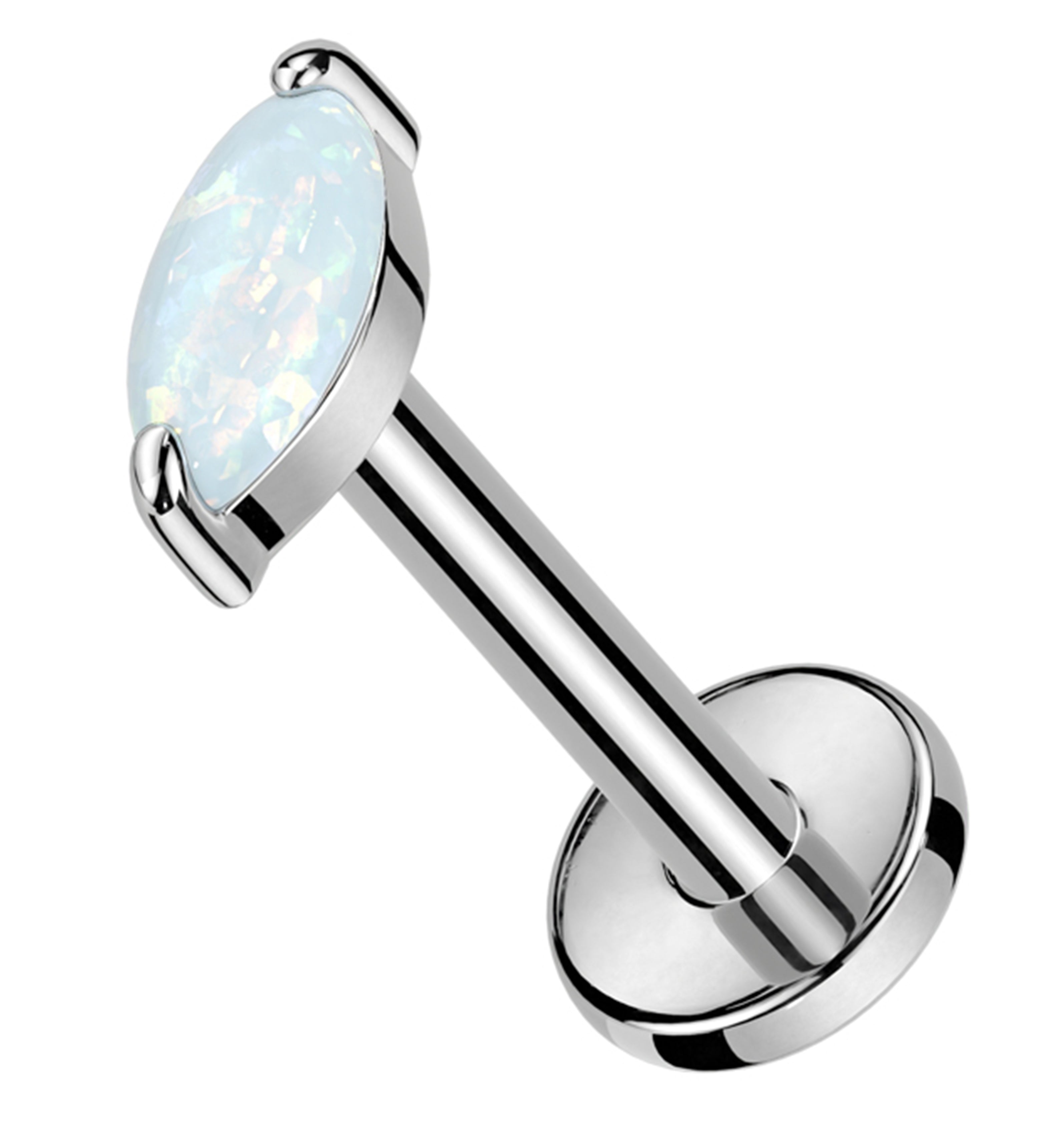 Marquise White Opalite Internally Threaded Titanium Labret