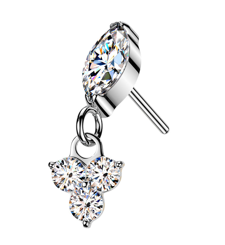 Marquise with Trio CZ Dangle Titanium Threadless Top