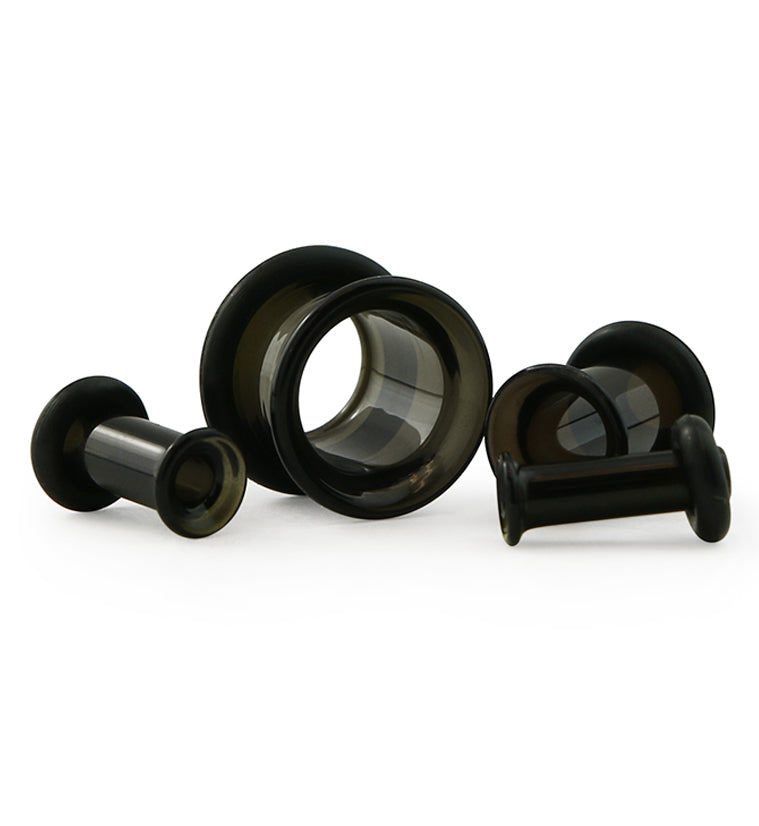 Midnight Black Glass Tunnel Plugs - Single Flare