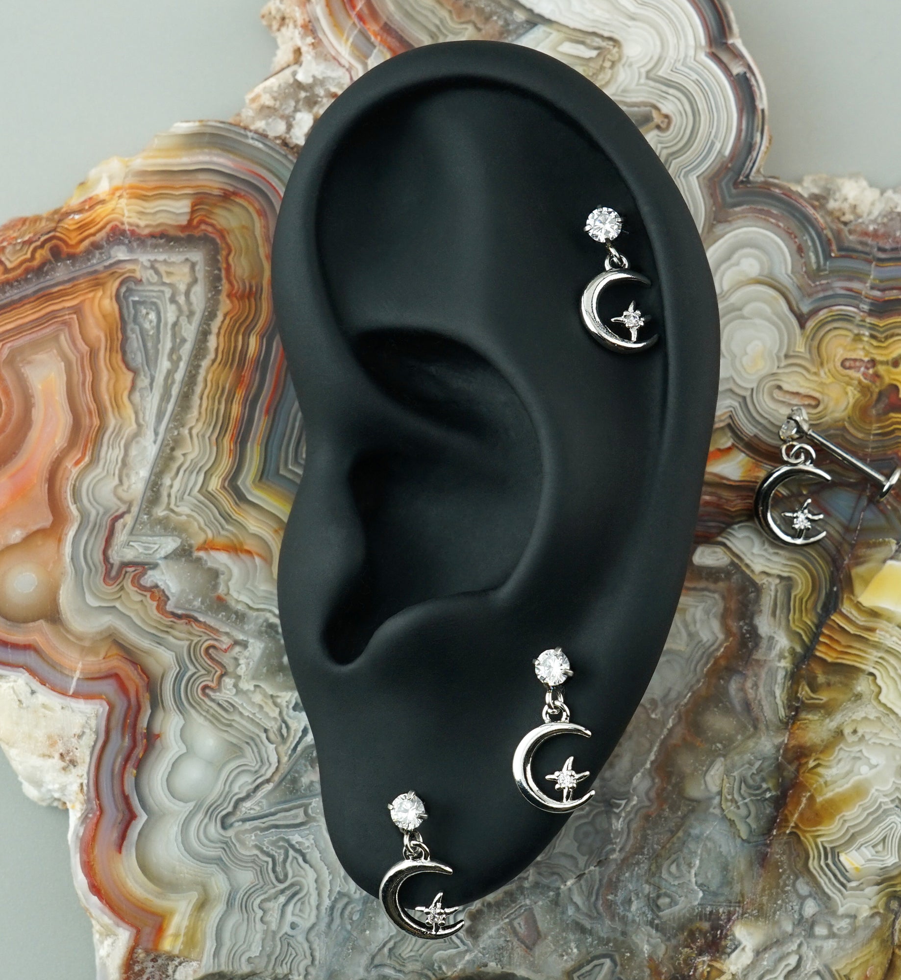 Midnight Phase Dangle CZ Stainless Steel Threadless Labret