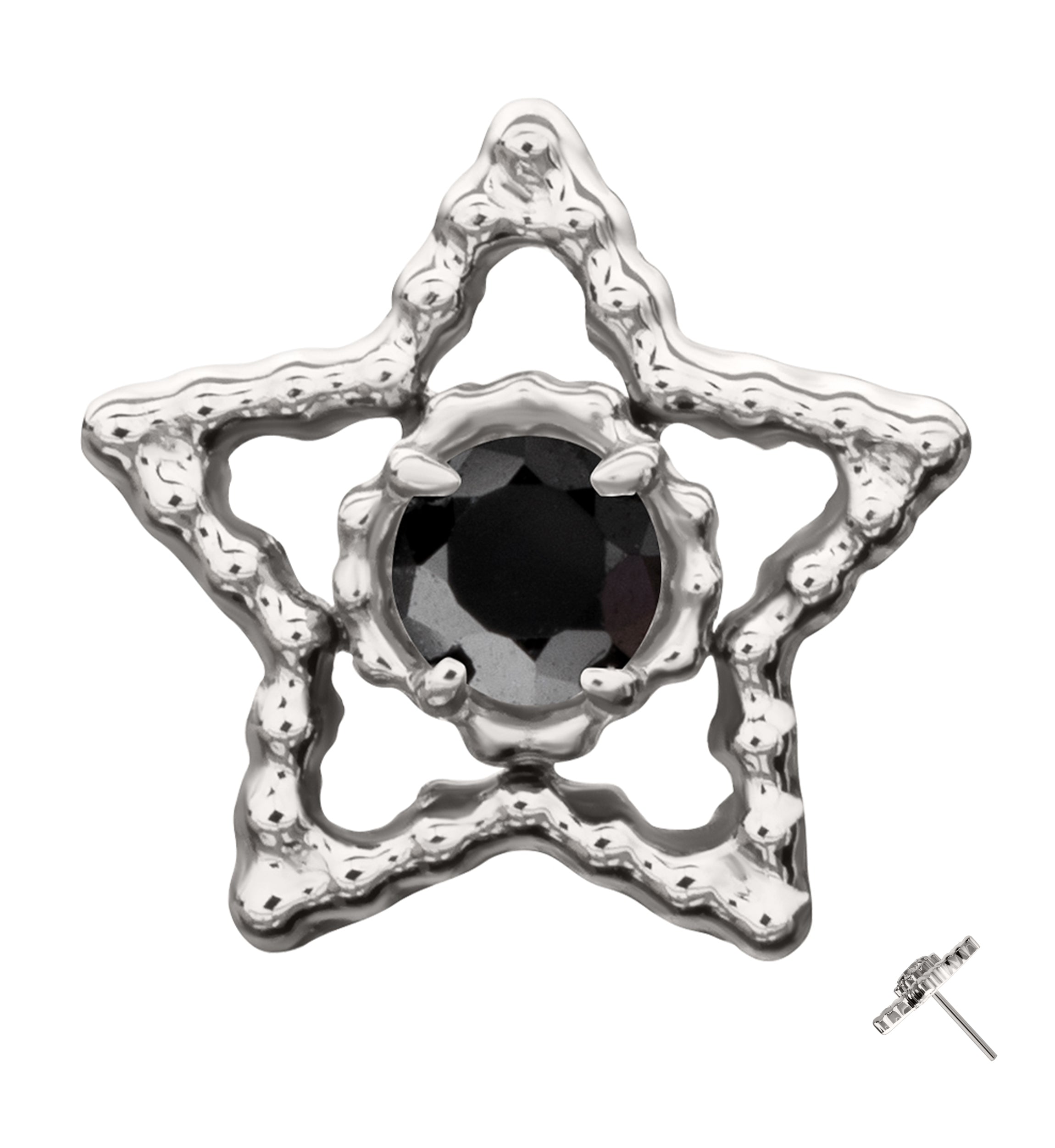 Milgrain Star Black CZ Titanium Threadless Top