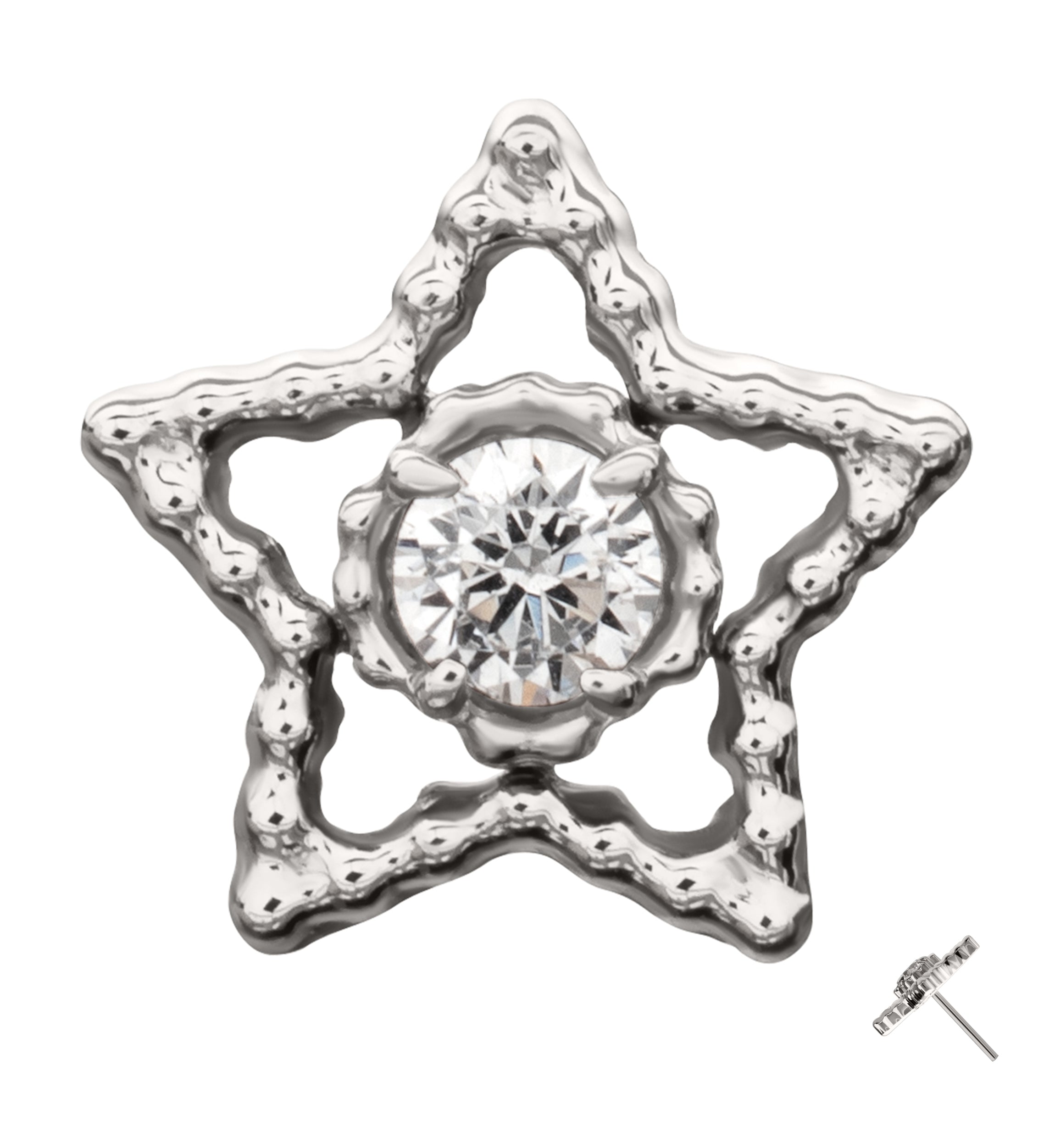 Milgrain Star Clear CZ Titanium Threadless Top