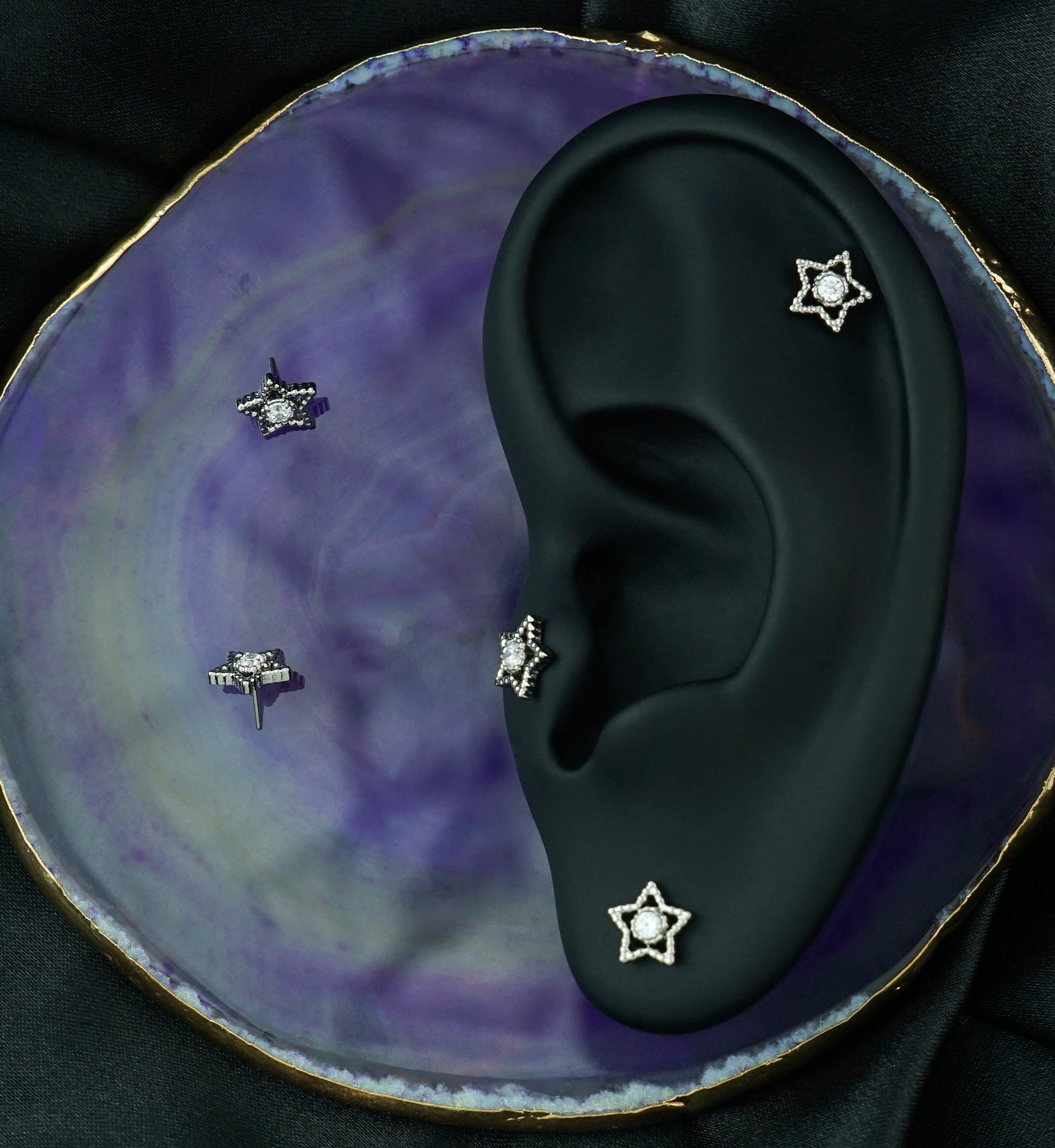 Milgrain Star Clear CZ Titanium Threadless Top