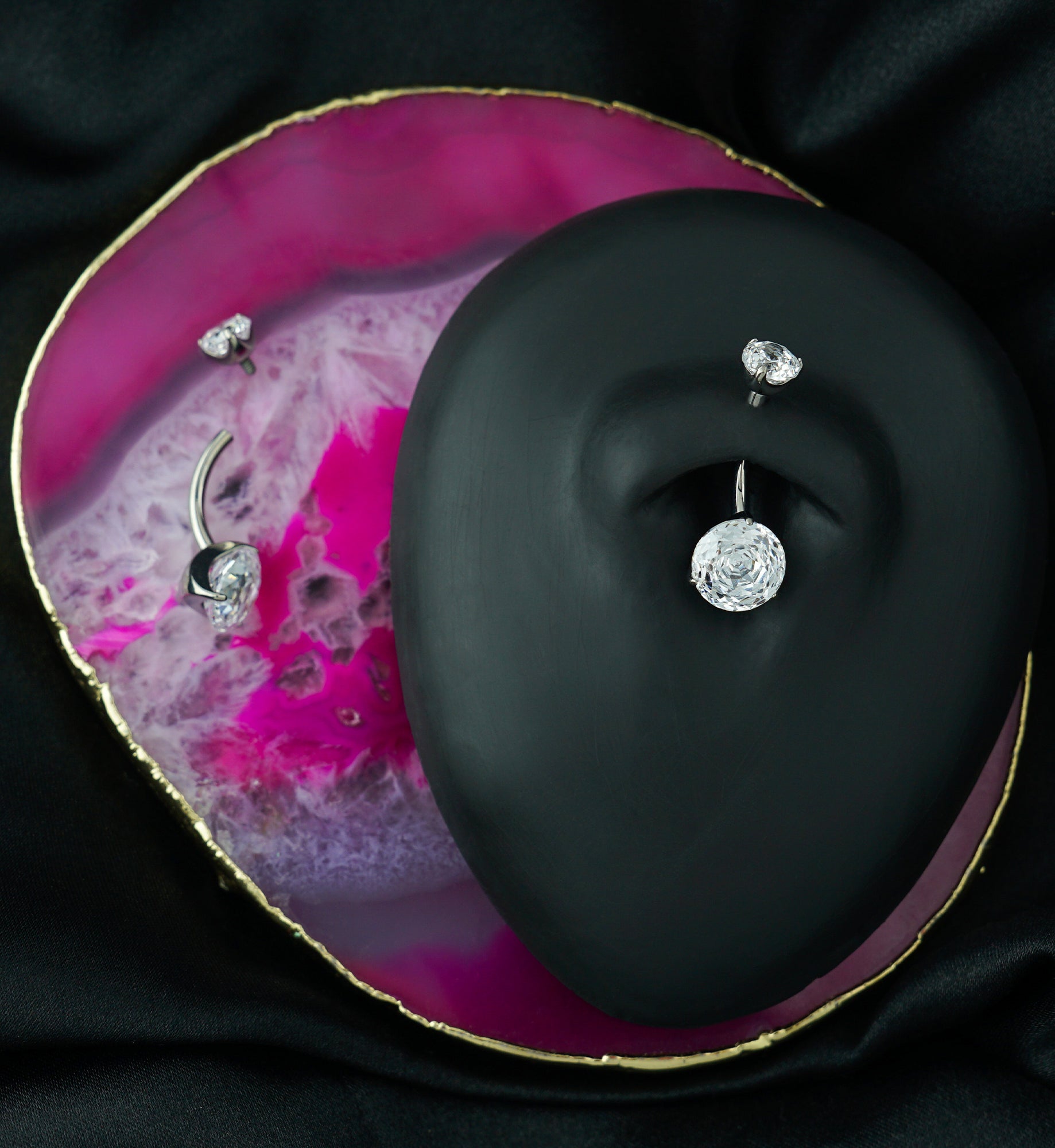 Millennium Rose Cut Clear CZ Internally Threaded Titanium Belly Button Ring