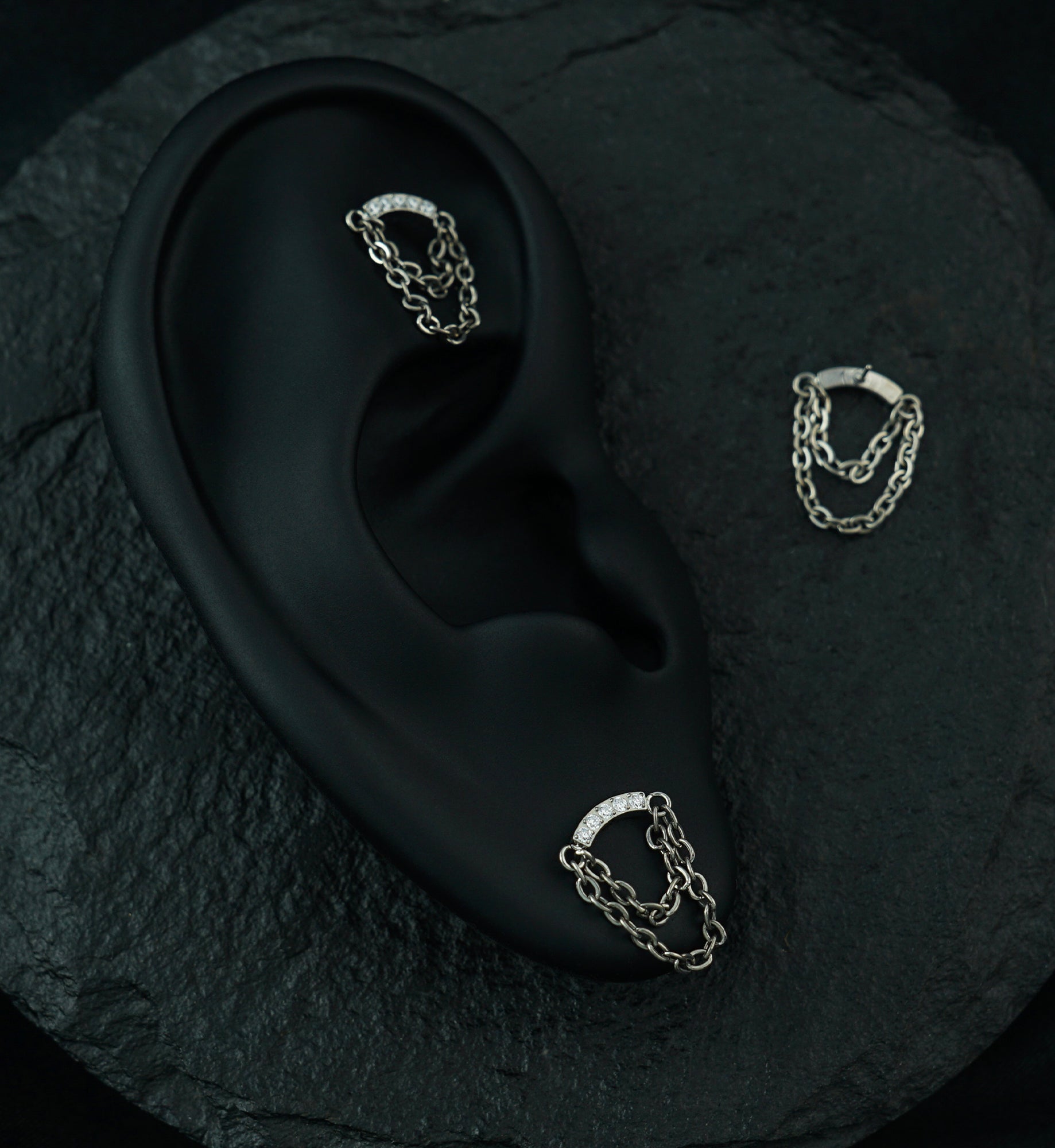 Mini Arch Double Dangle Chain Clear CZ Threadless Titanium Top