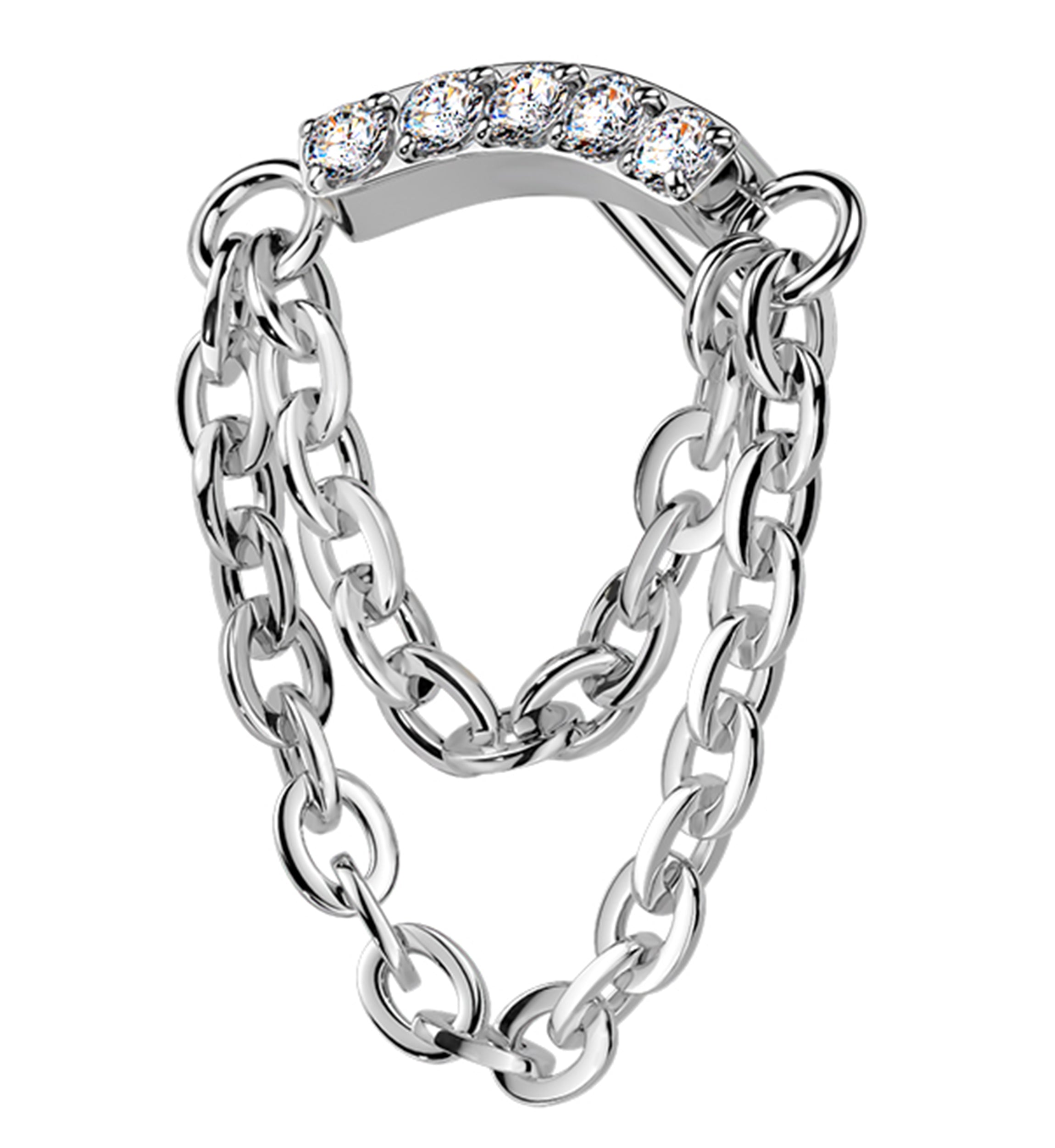 Mini Arch Double Dangle Chain Clear CZ Threadless Titanium Top