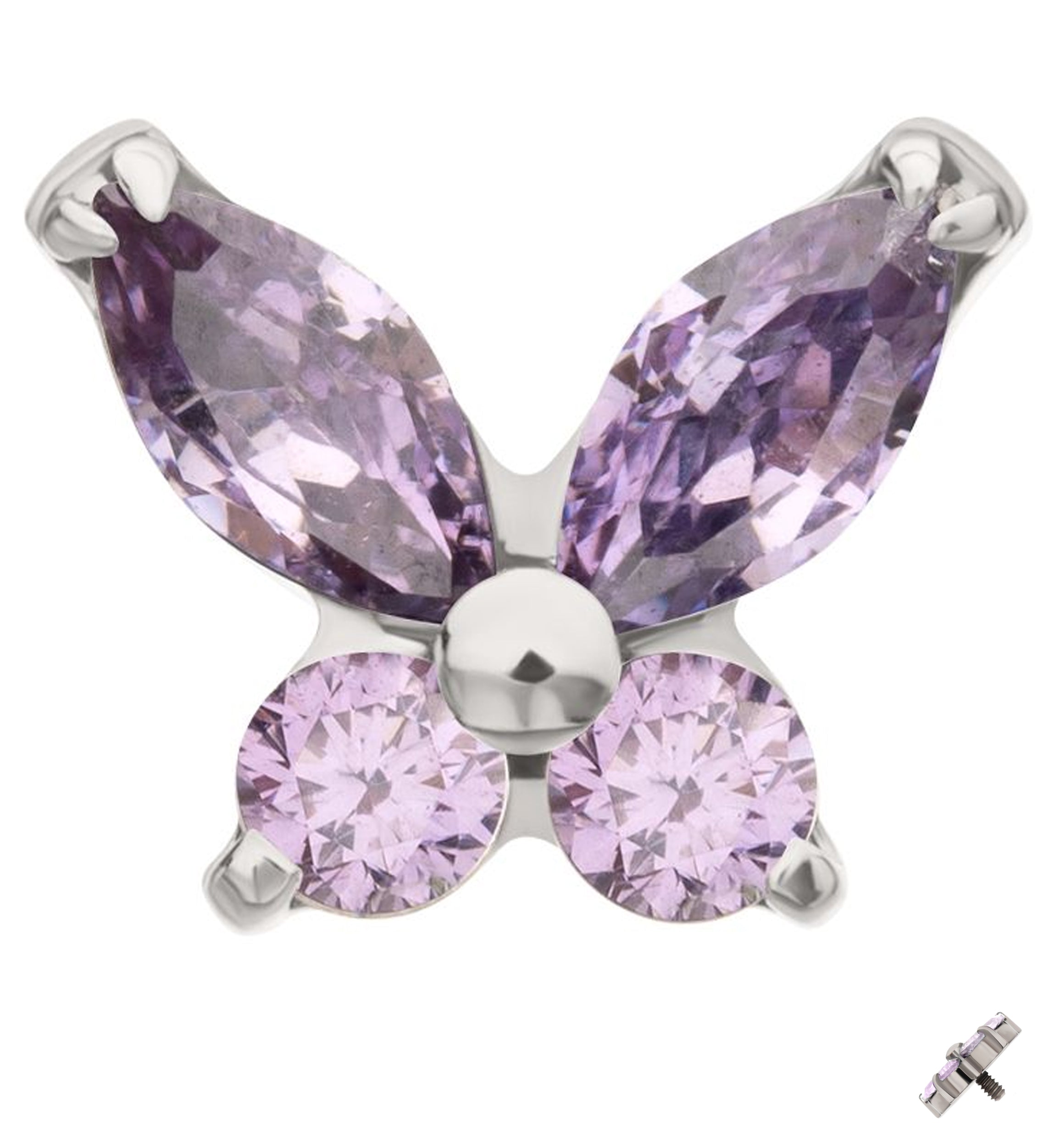 Mini Butterfly Amethyst CZ Titanium Internally Threaded Top