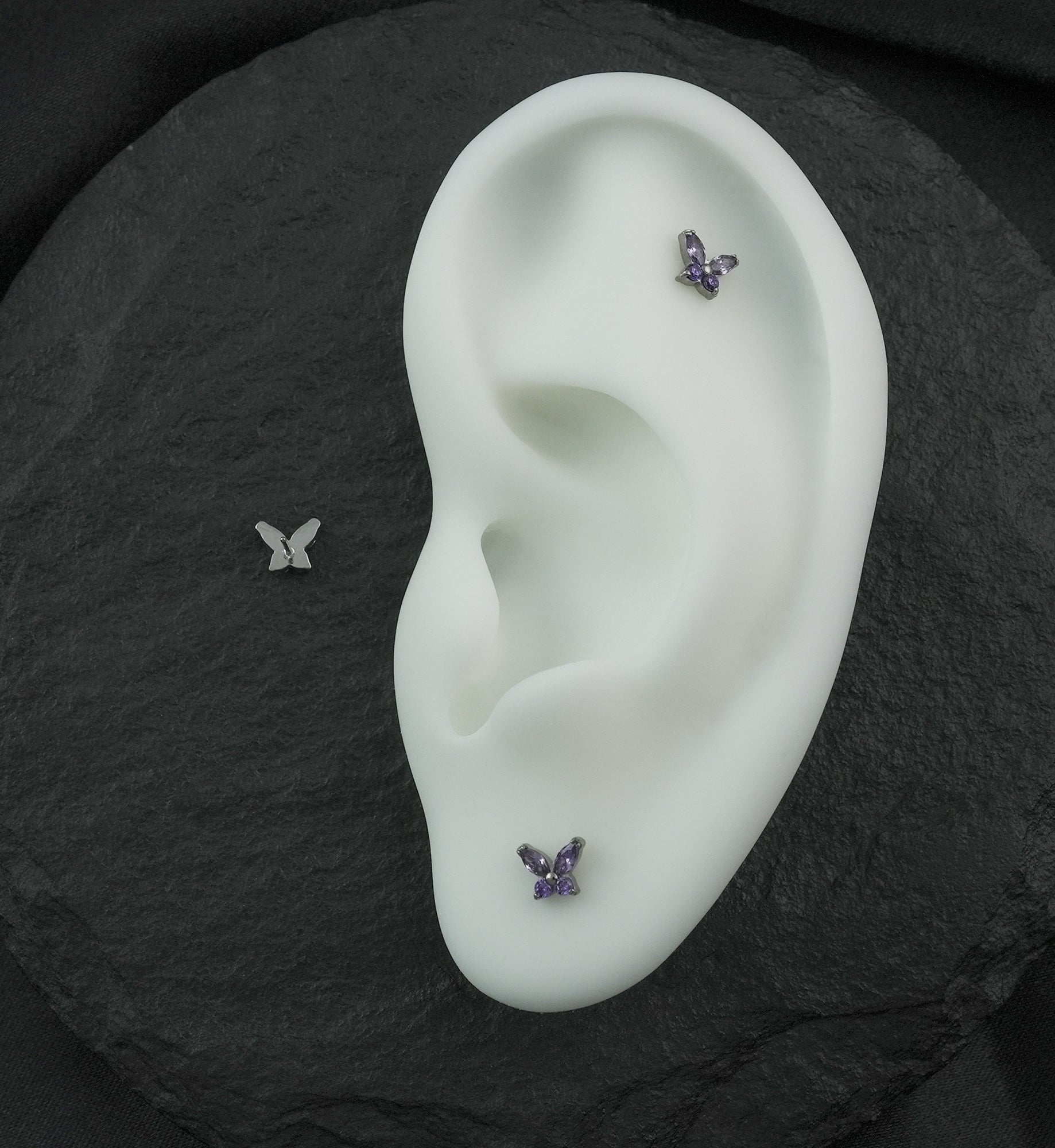 Mini Butterfly Amethyst CZ Titanium Threadless Top