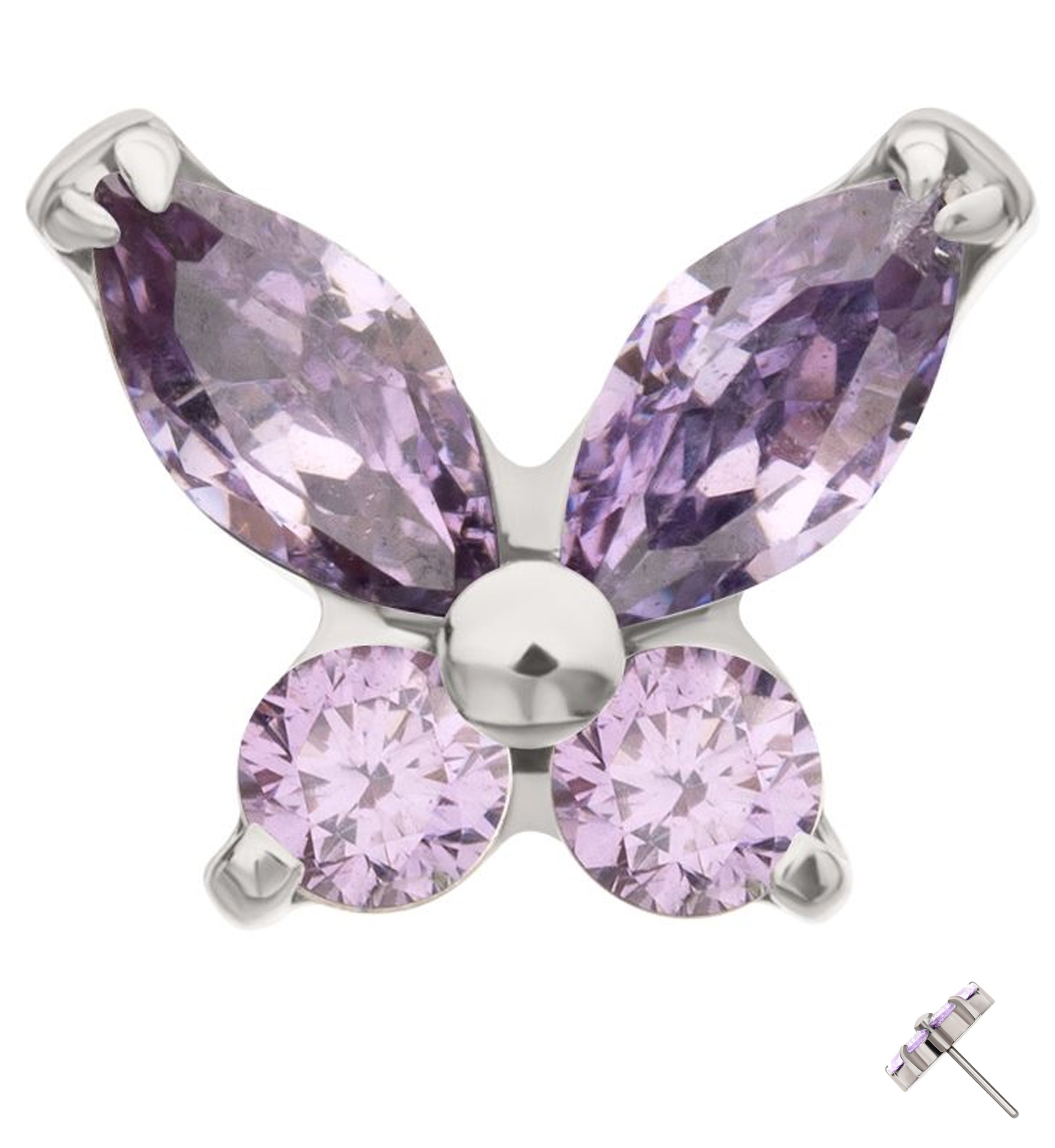 Mini Butterfly Amethyst CZ Titanium Threadless Top