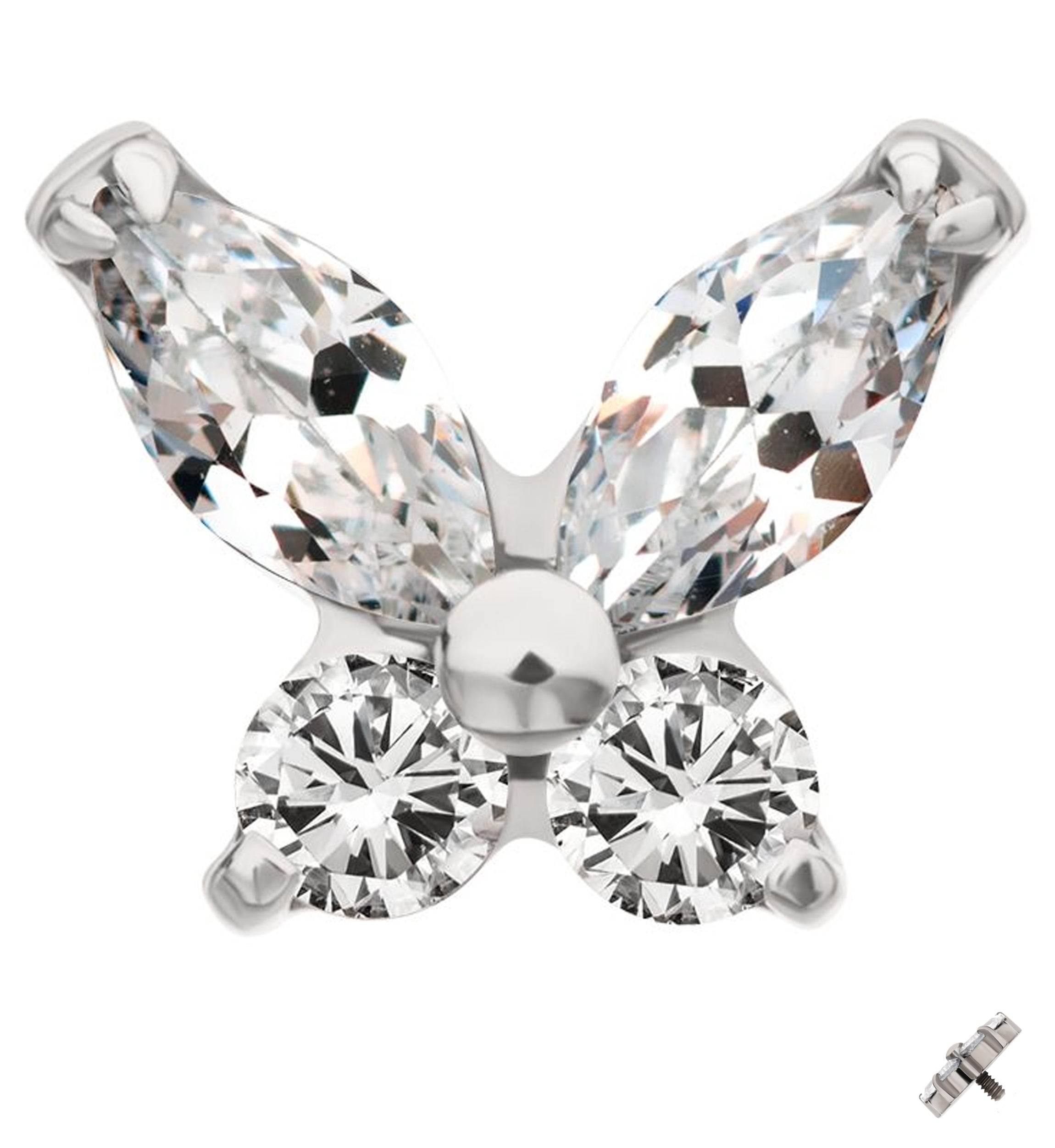 Mini Butterfly Clear CZ Titanium Internally Threaded Top