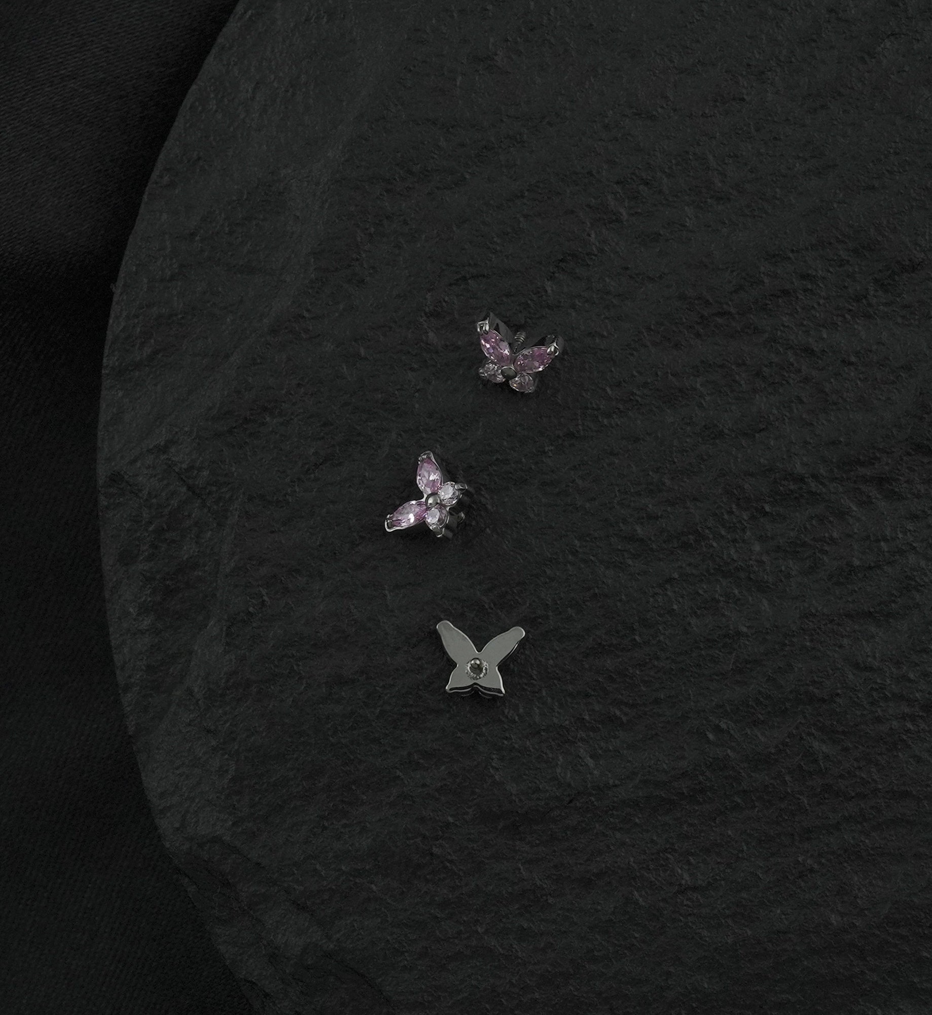 Mini Butterfly Pink CZ Titanium Internally Threaded Top
