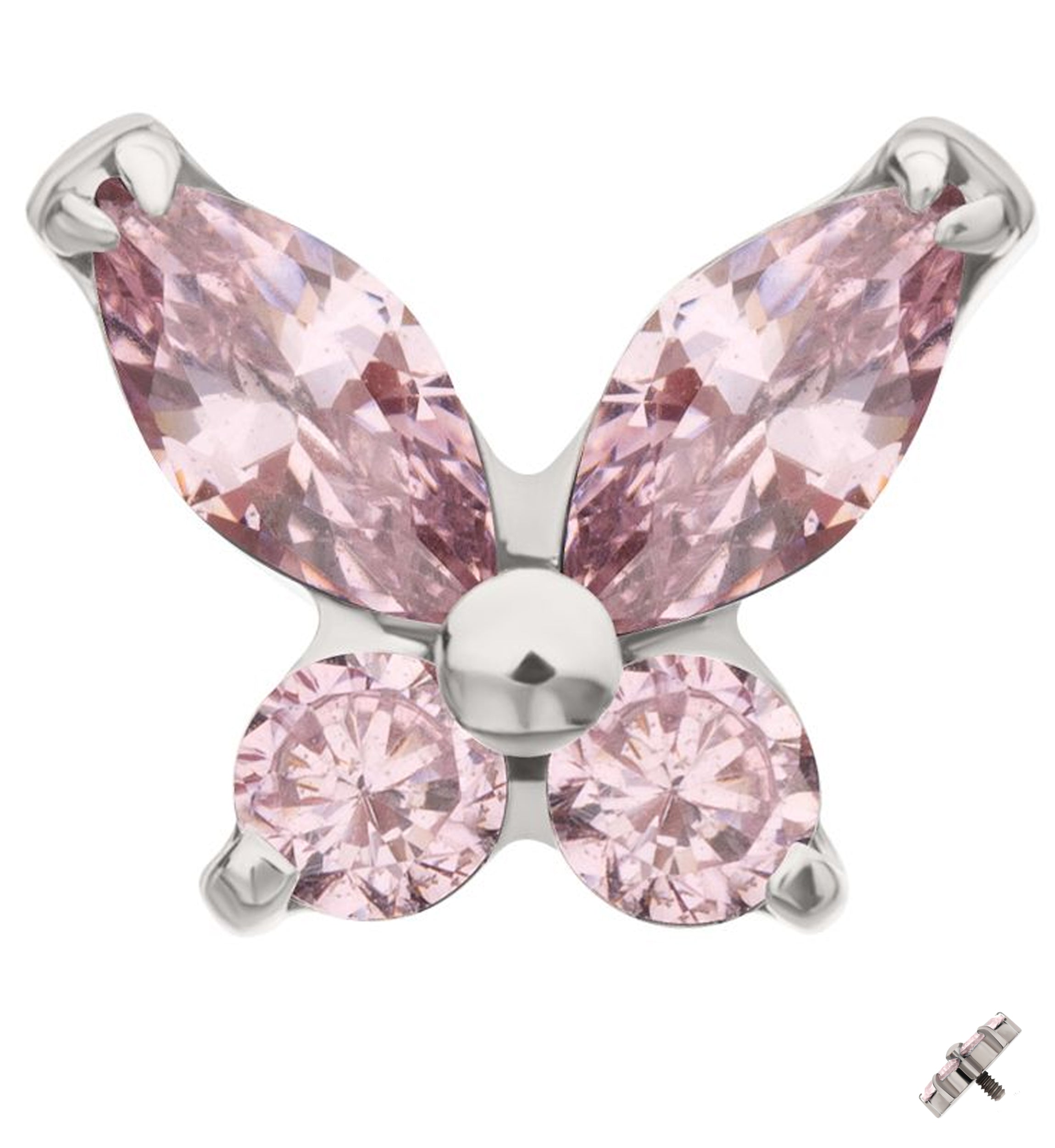 Mini Butterfly Pink CZ Titanium Internally Threaded Top