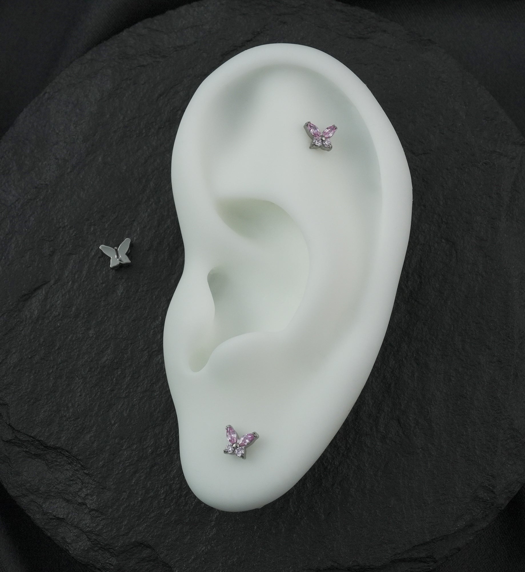 Mini Butterfly Pink CZ Titanium Threadless Top