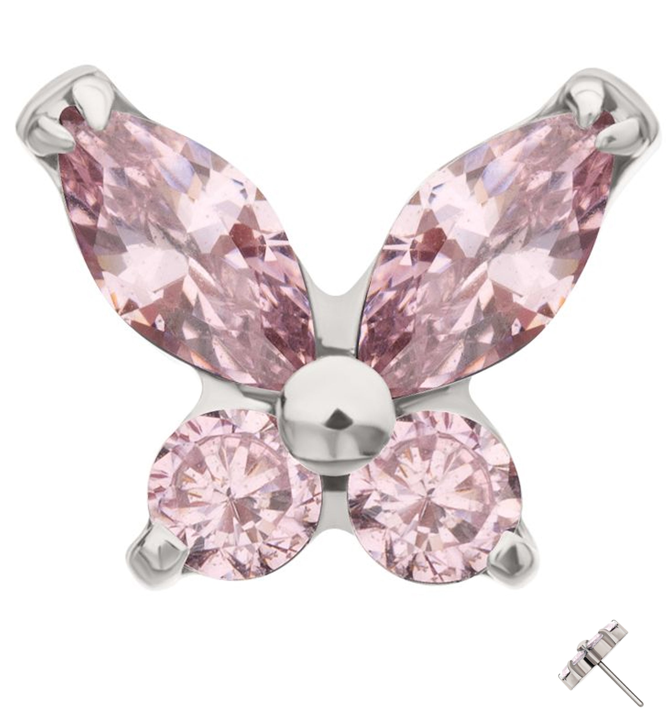 Mini Butterfly Pink CZ Titanium Threadless Top