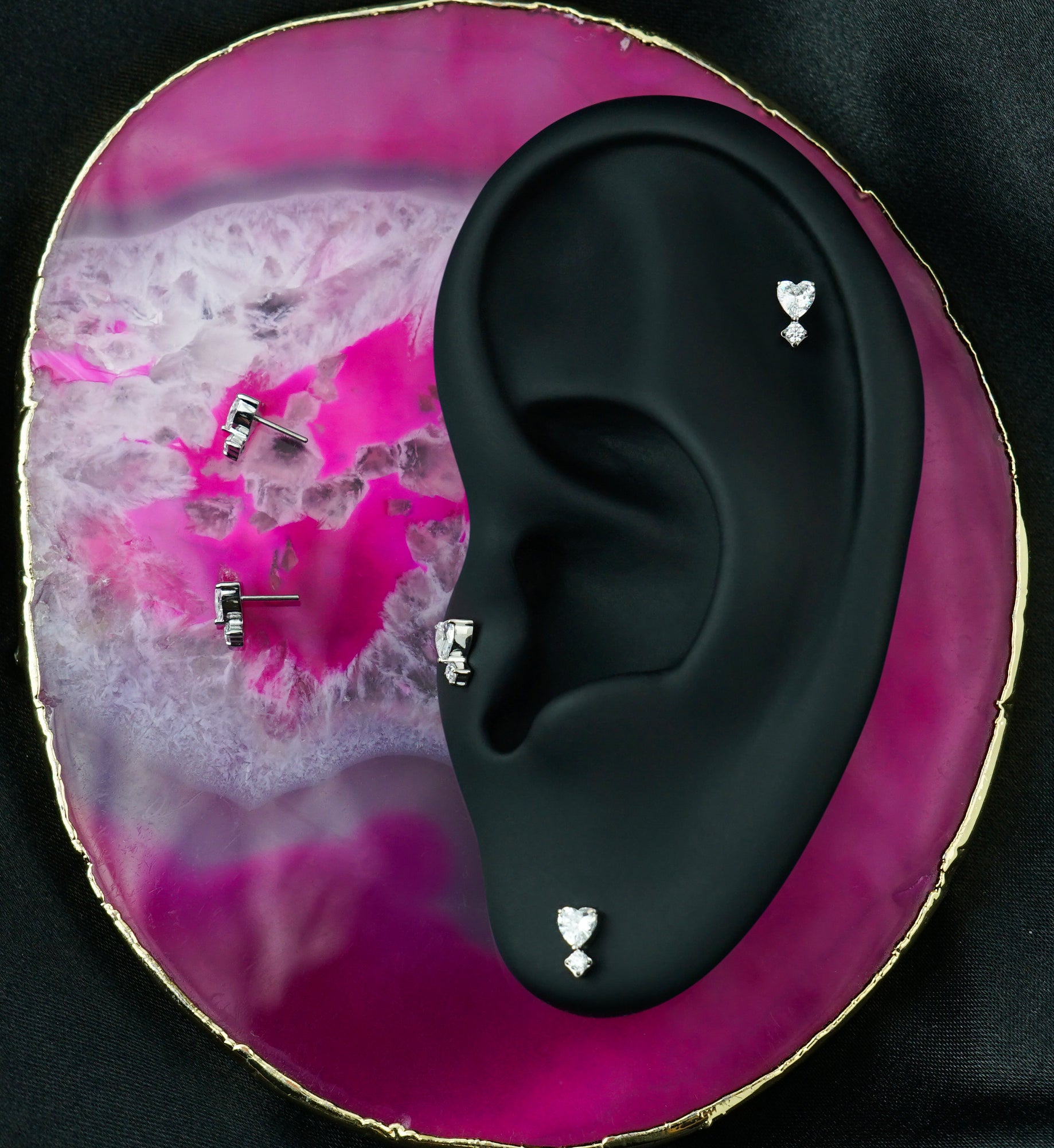 Mini Heart Dangle Clear CZ Titanium Threadless Top