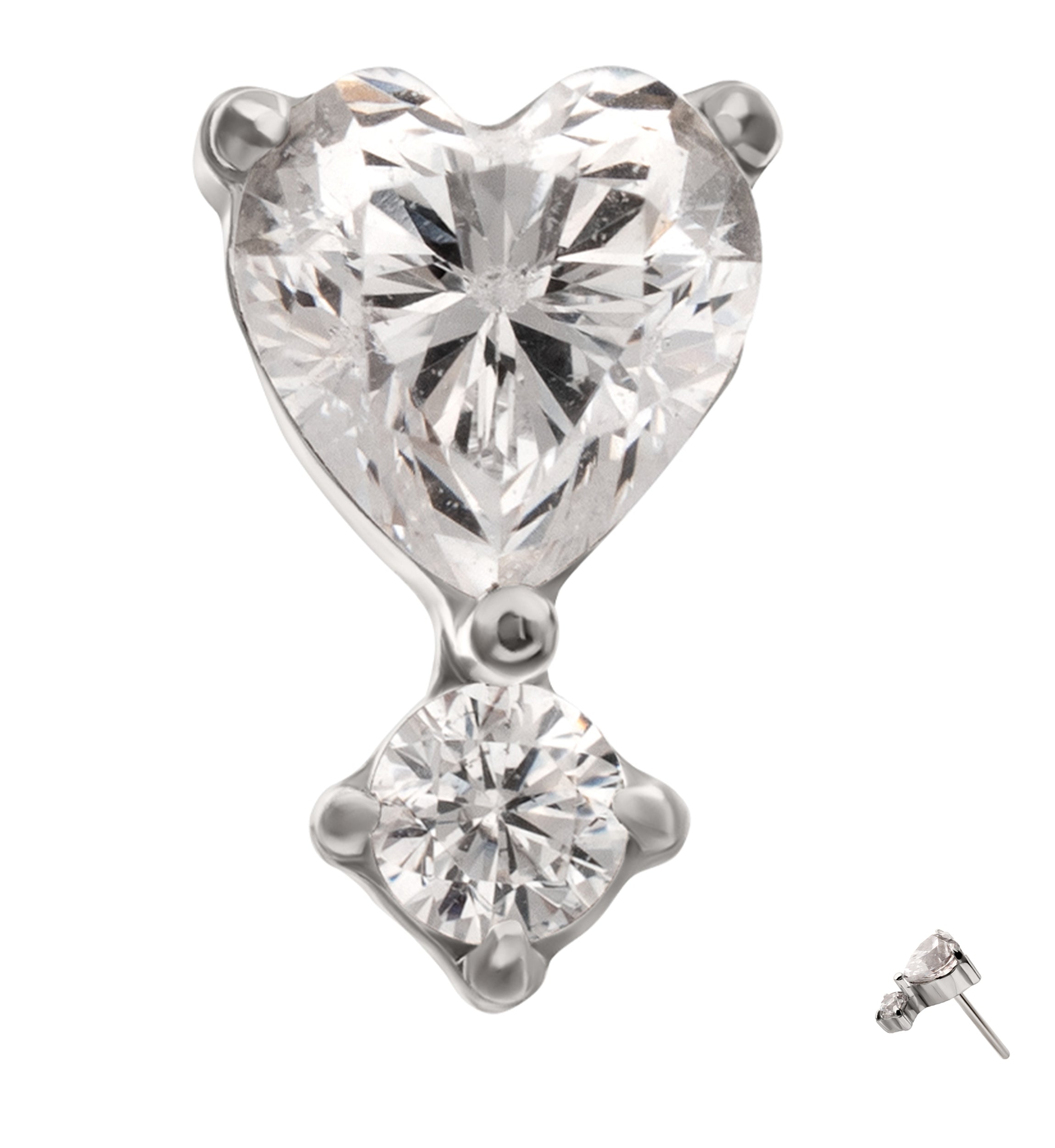 Mini Heart Dangle Clear CZ Titanium Threadless Top