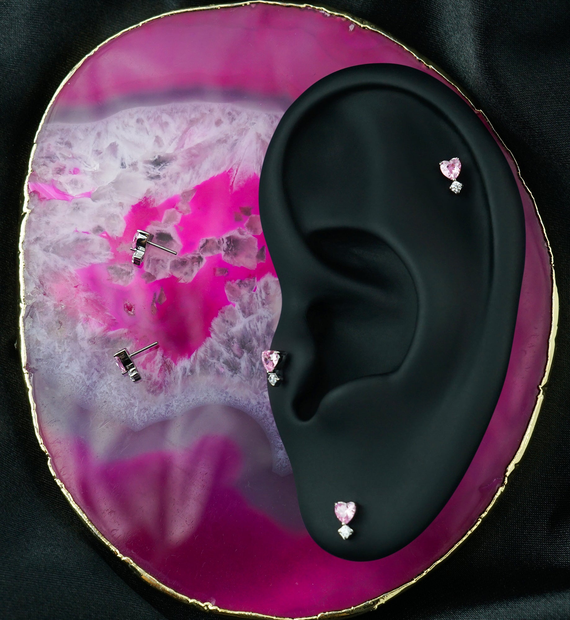 Mini Heart Dangle Pink CZ Titanium Threadless Top