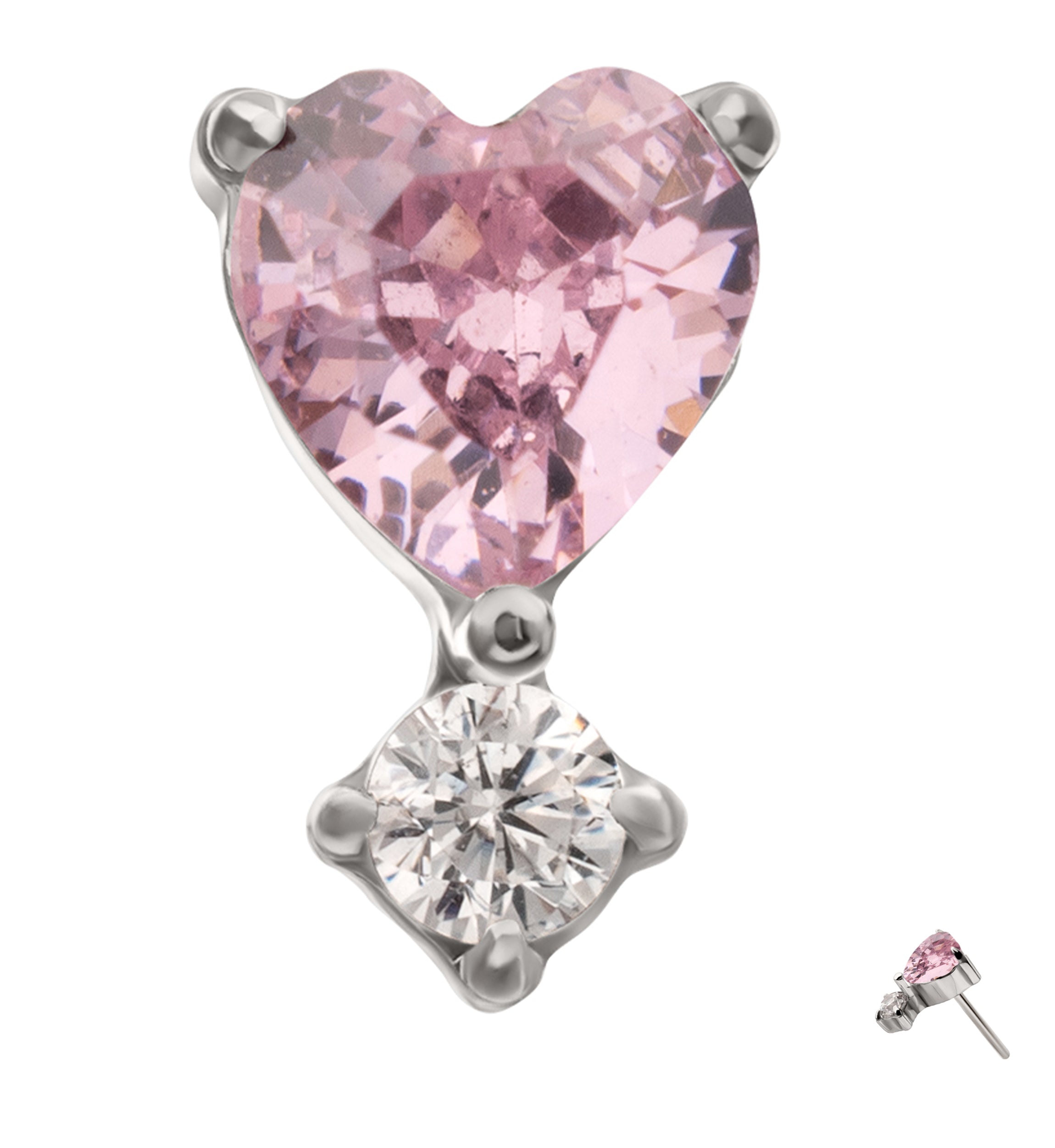Mini Heart Dangle Pink CZ Titanium Threadless Top