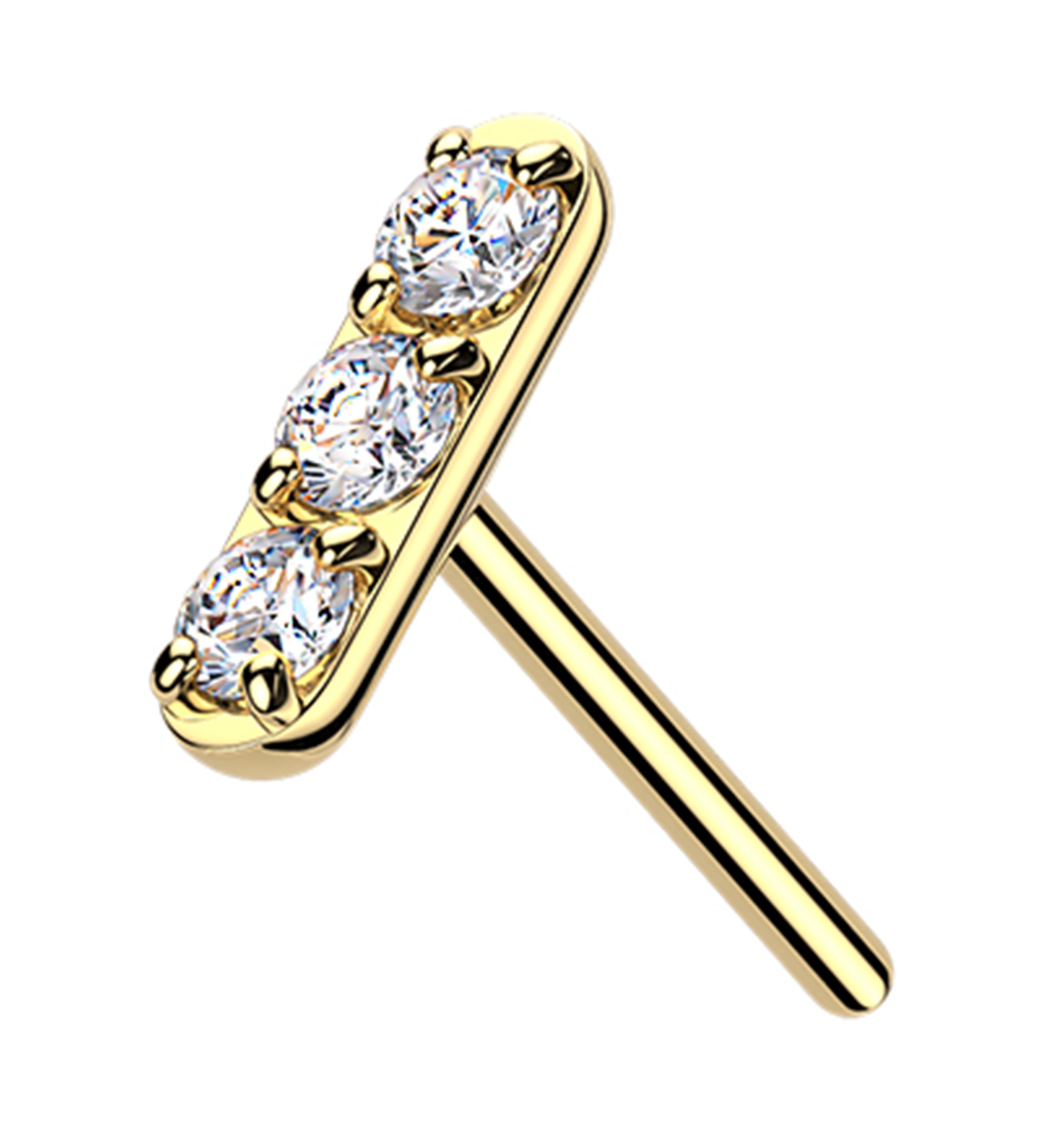 Gold PVD Mini Stacked Clear CZ Threadless Titanium Top