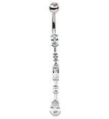 Mixed Gems Dangle Stainless Steel Belly Button Ring