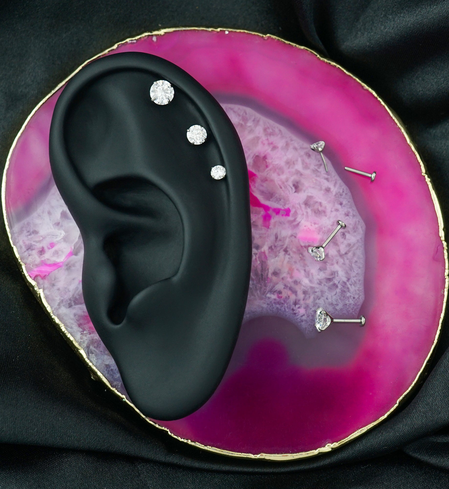 Moissanite Gem Threadless Titanium Stud Earrings