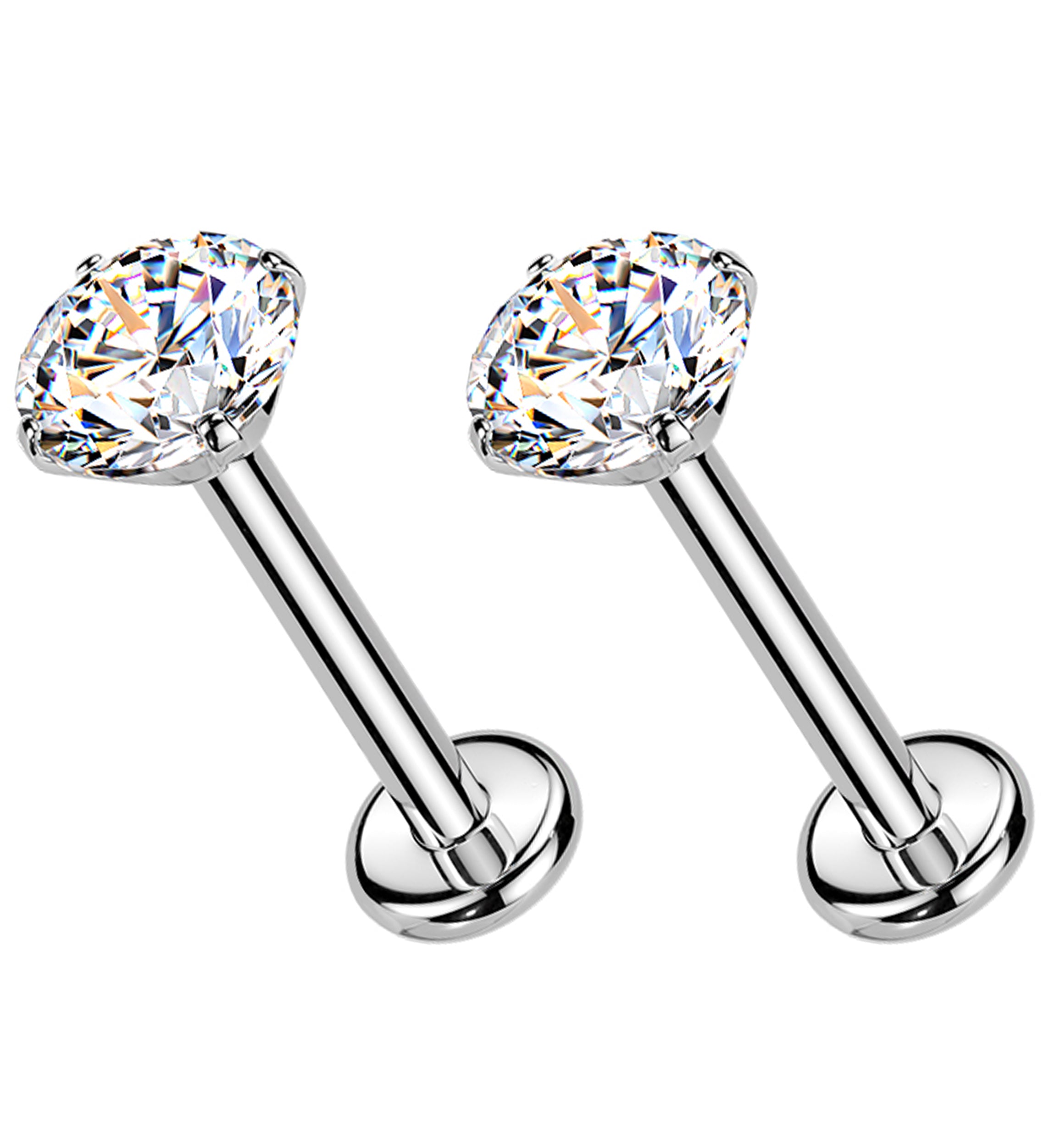 Moissanite Gem Threadless Titanium Stud Earrings