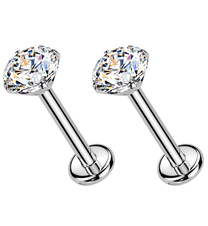 Moissanite Gem Threadless Titanium Stud Earrings (Pair)