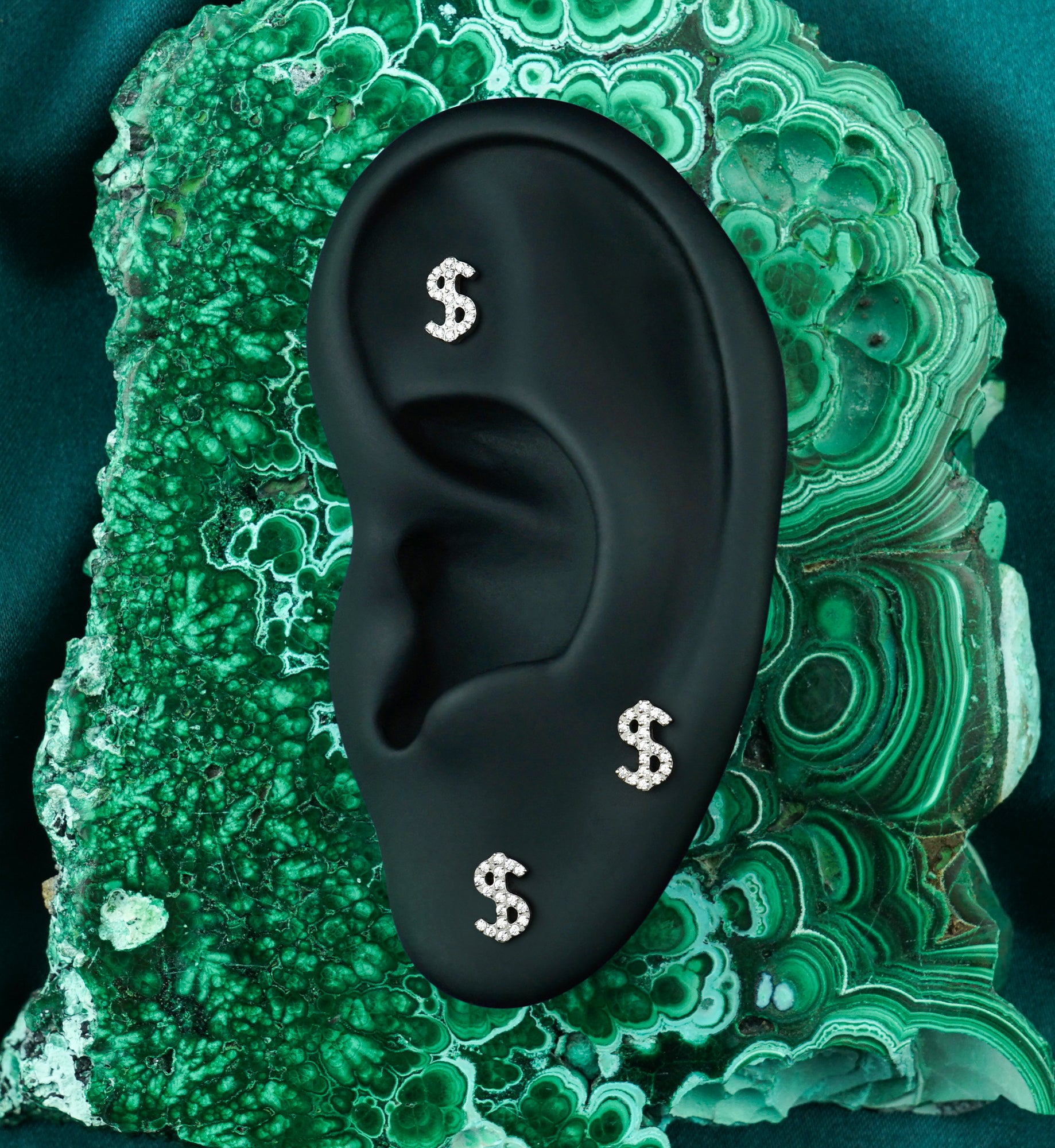 Money Sign CZ Titanium Threadless Top