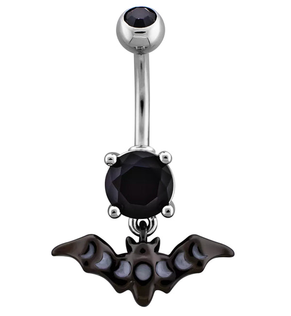 Black PVD Moon Phase Bat Dangle Stainless Steel Belly Button Ring