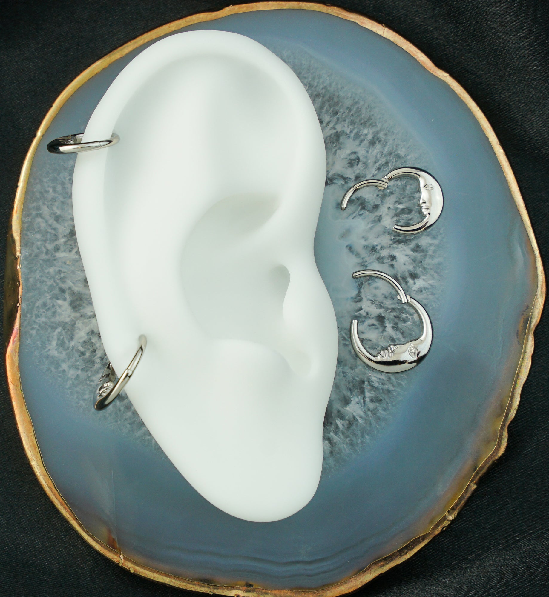 Moon Face Crescent Stainless Steel Hinged Segment Ring