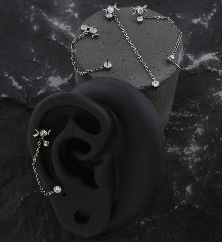 Moon Phase Clear CZ Titanium Threadless Connector Chain Tops