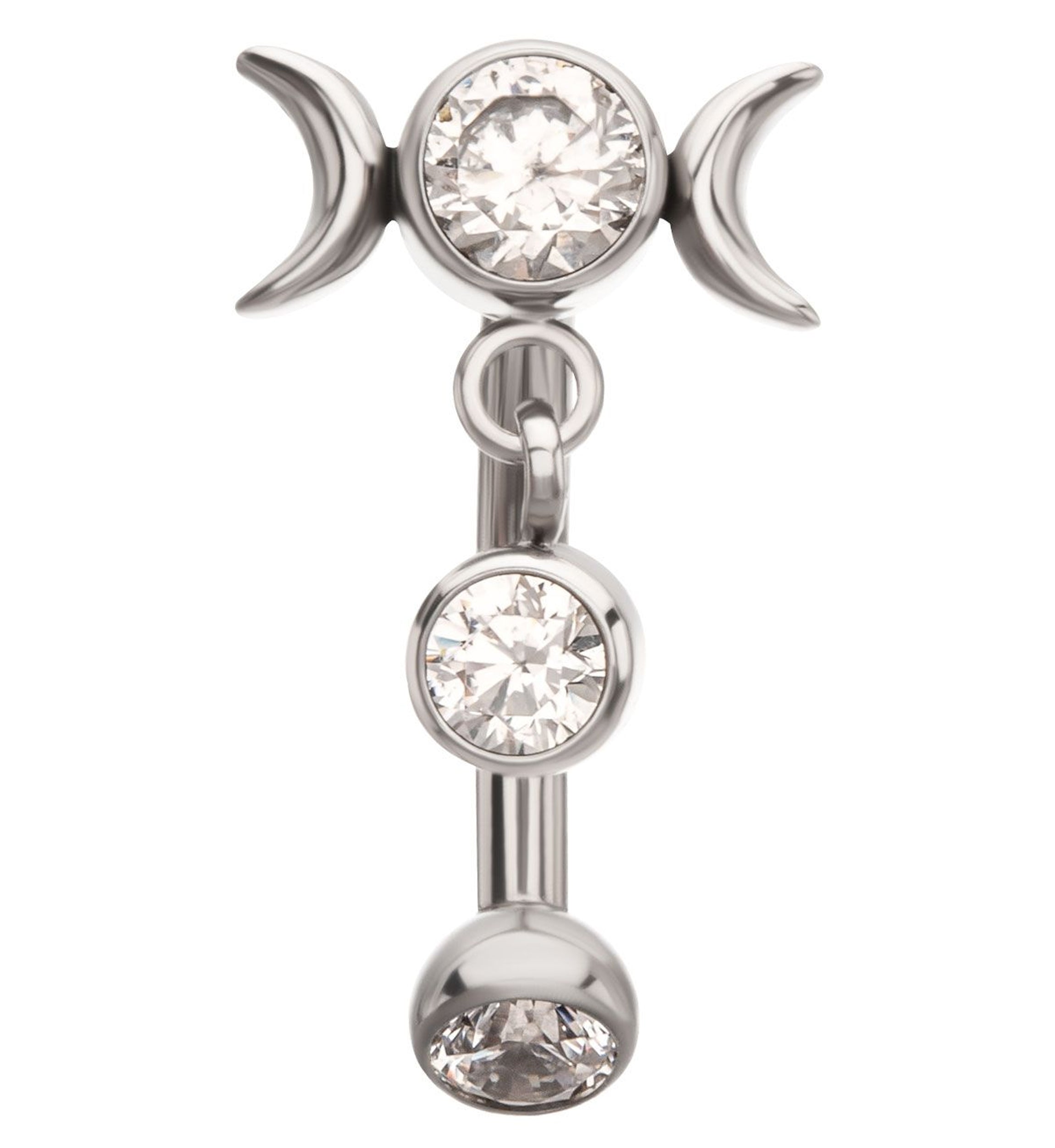 Moon Phase Floating Clear CZ Dangle Titanium Internally Threaded Curved Barbell
